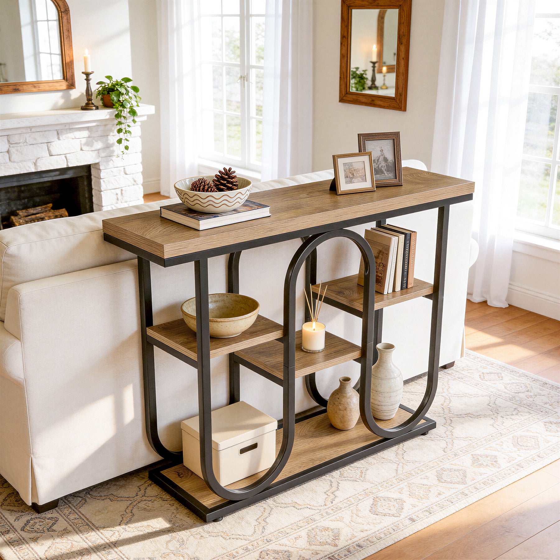41.3" Console Table, 4-Tier Sofa Table Entryway Table with Open Shelves