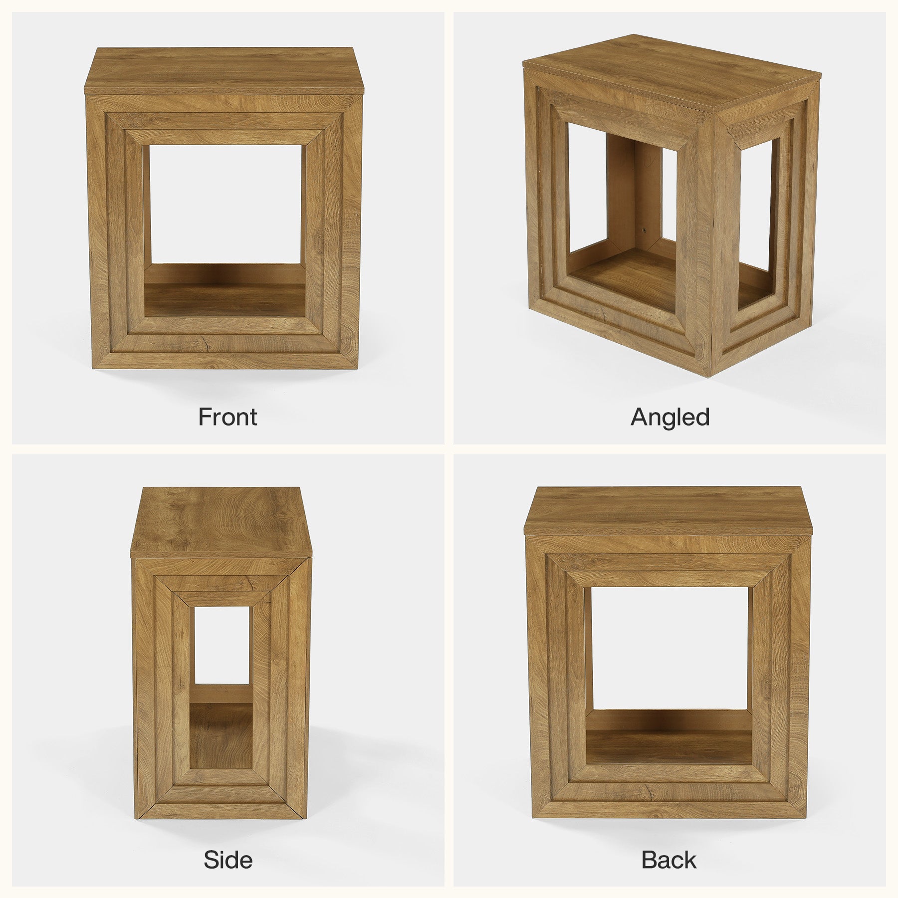 24” Square End Table, Farmhouse Side Table with 2-Tier Storage