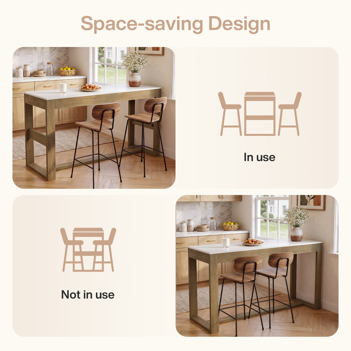 63" Counter Height Pub Table for 4-6, Farmhouse Rectangular Bar Table with White Top