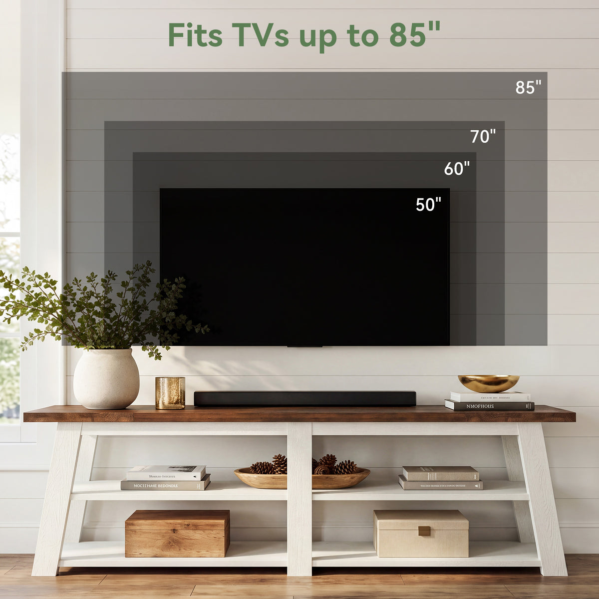 78.7" Solid Wood TV Stand Fits TVs up to 85", 3-Tier Entertainment Center for Living Room