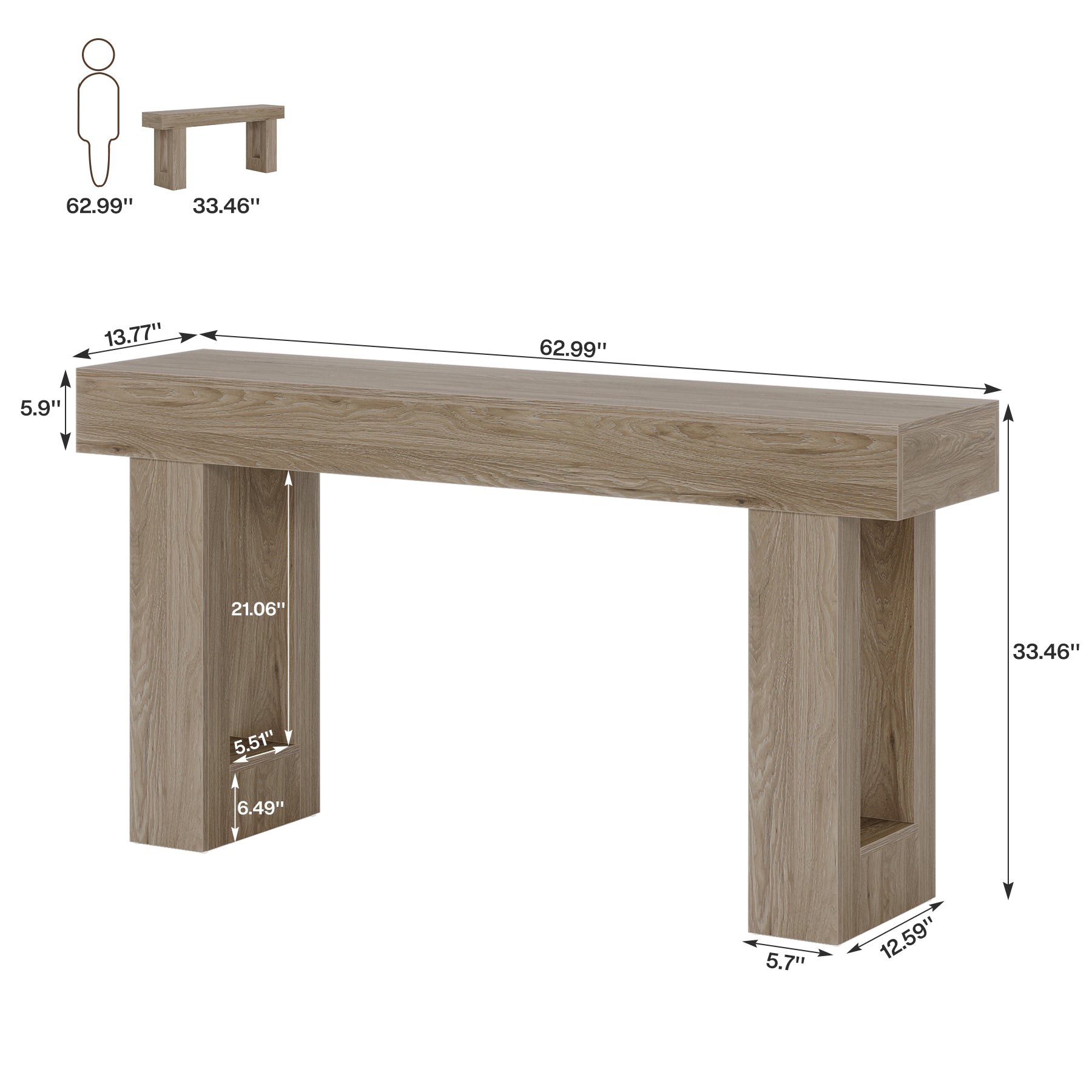 63" Farmhouse Console Table, Long Rectangular Sofa Table for Entryway