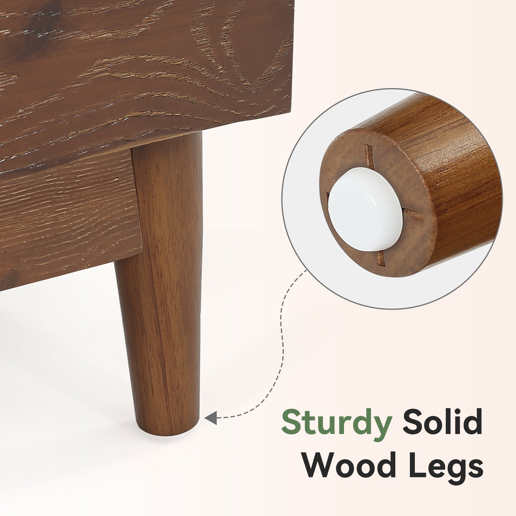 23.6" Solid Wood Nightstand, Mid-Century End Table with 2 Storage Drawers
