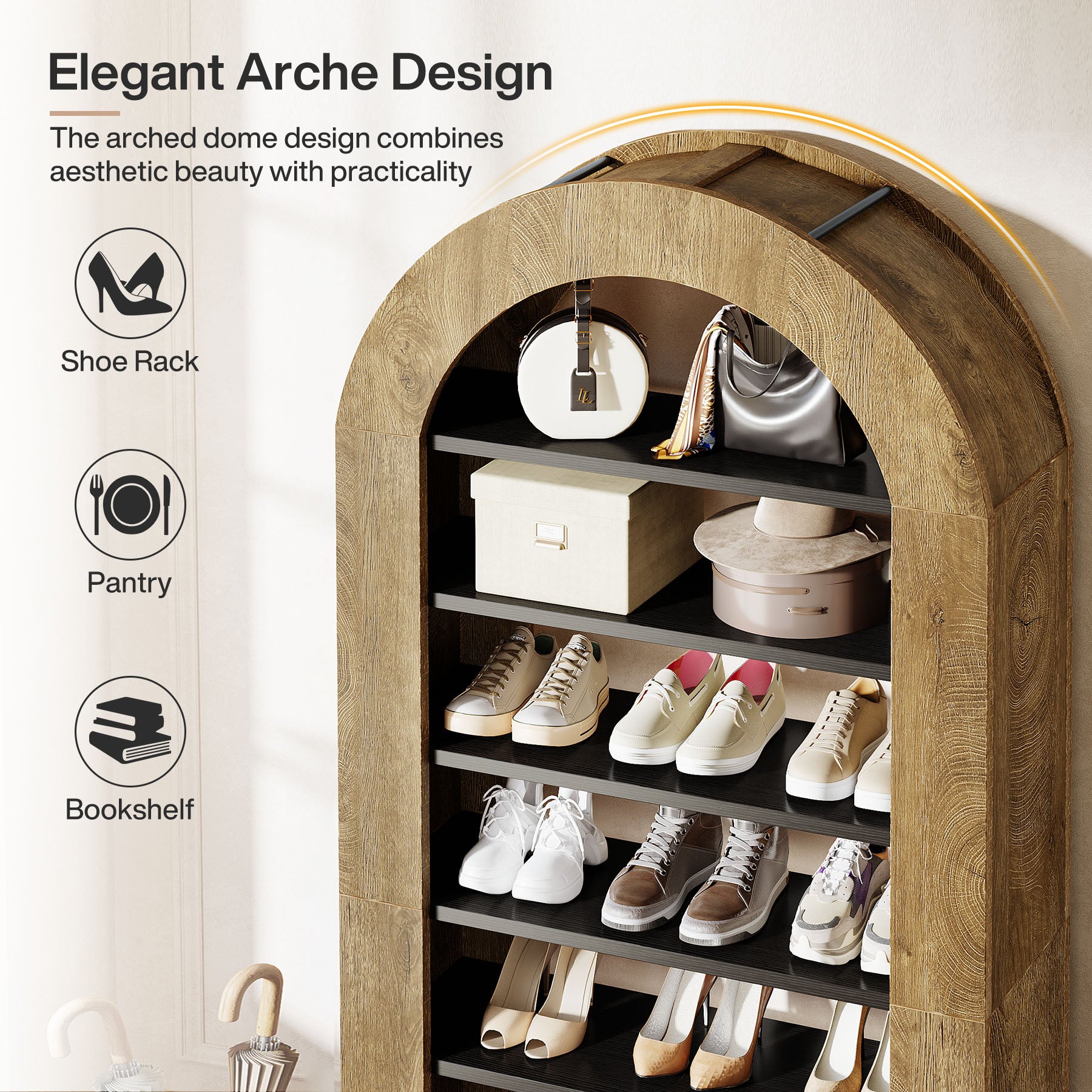 8-Tier Arched Shoe Rack, 70.9" Tall Freestanding Shoe Storage Organizer