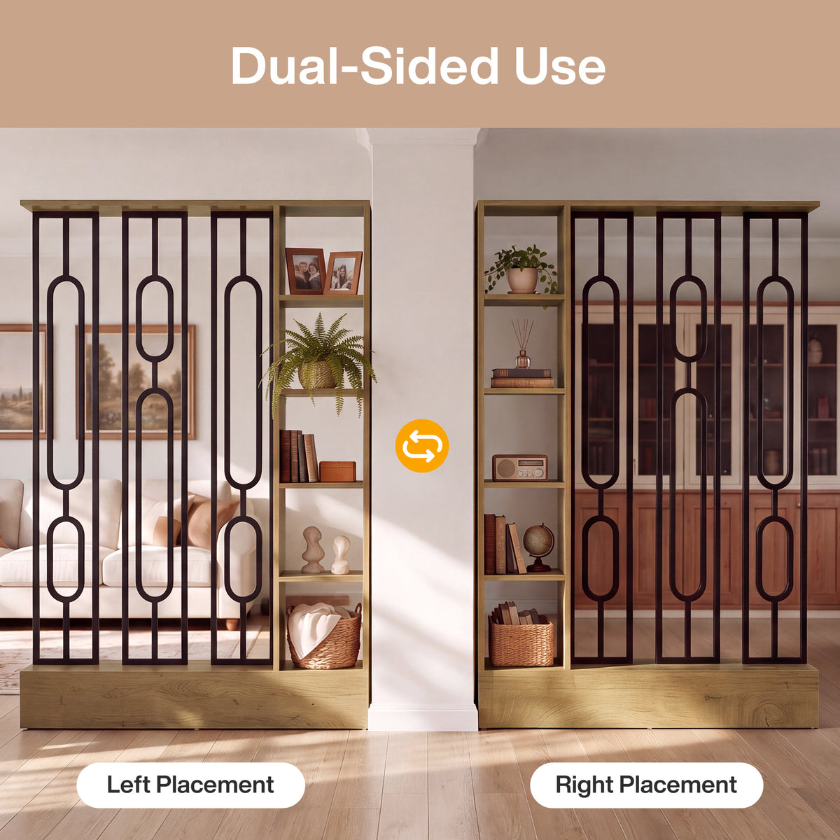71" Room Divider with Open Storage Shelves, Freestanding Wall Partition Separation