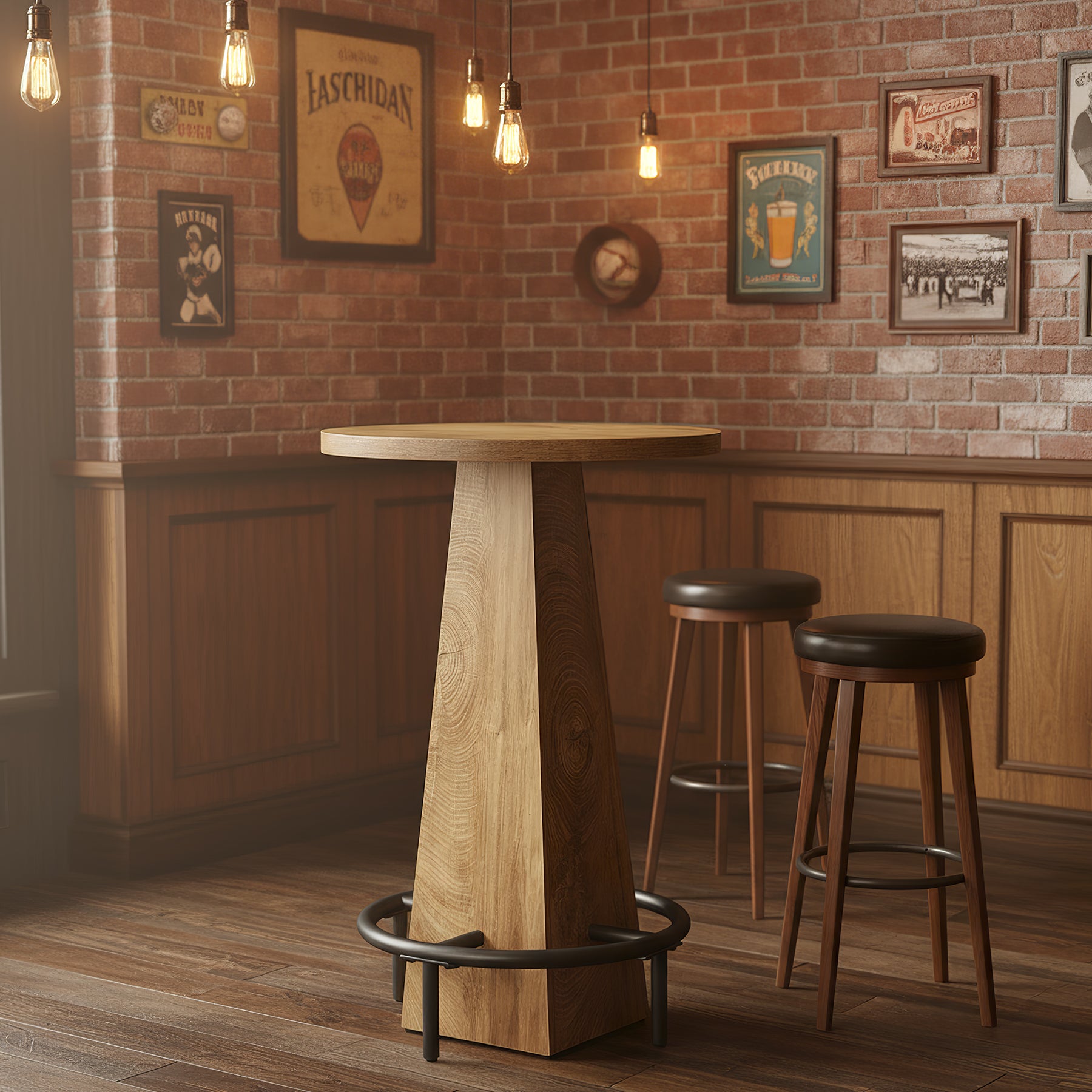 Round Pub Table, Counter Height Bar Table With Footrest