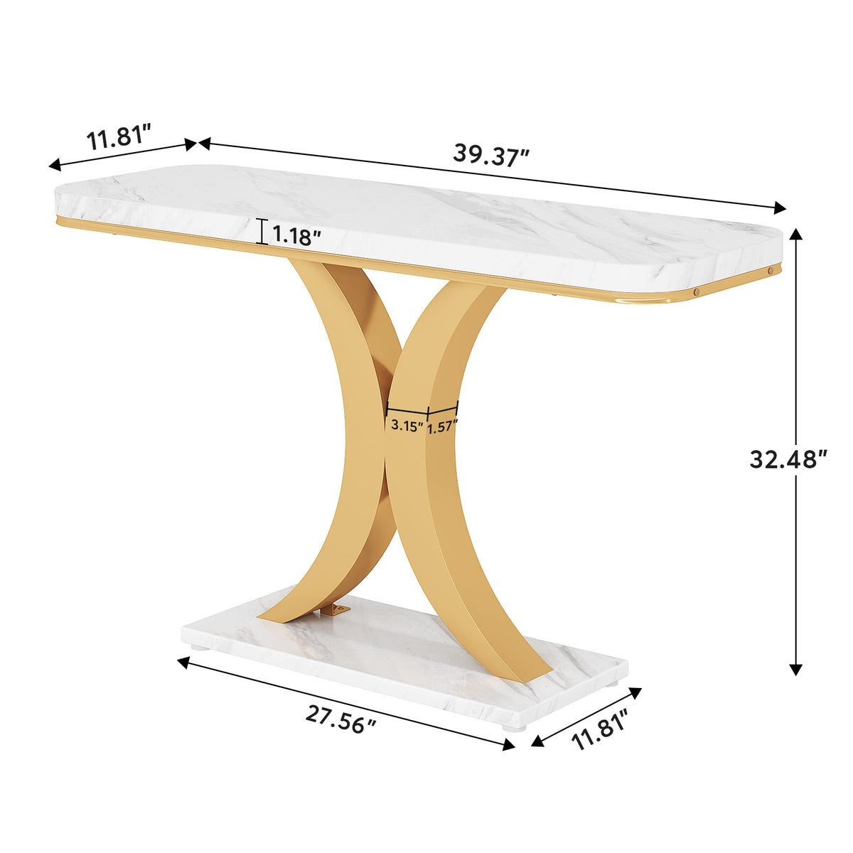 40 Inch Tall Console Table, Narrow Entryway Table with Geometric Base ...
