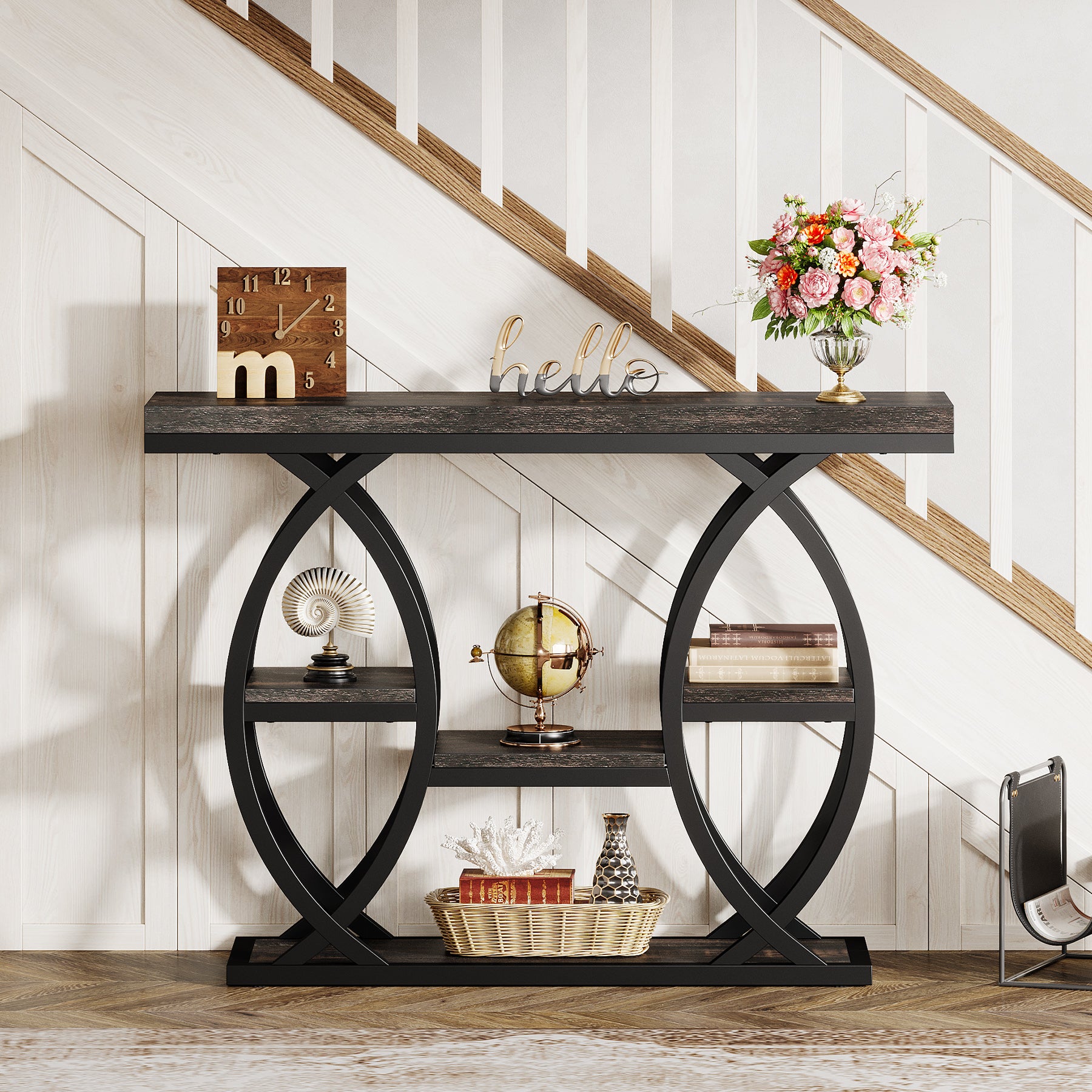 39.4" Console Table, Industrial 4-Tier Sofa Table Entryway Table with Storage Shelves