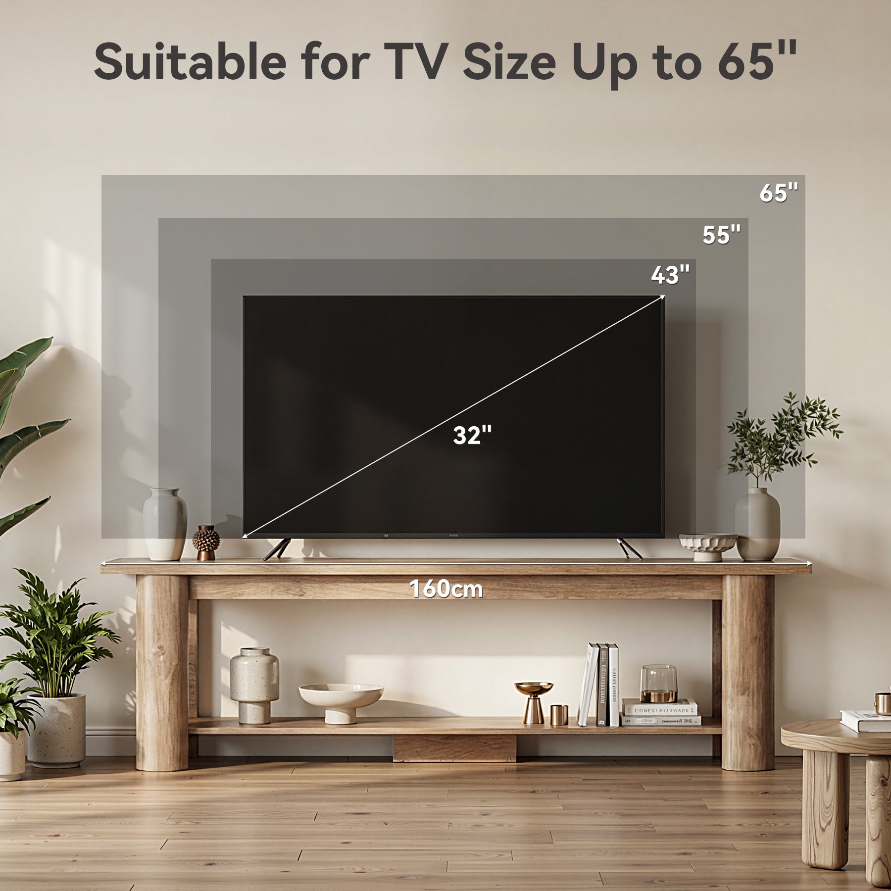 Farmhouse TV Stand for up to 65" TVs, Rustic Entertainment Center with 2-Tier Open Storage