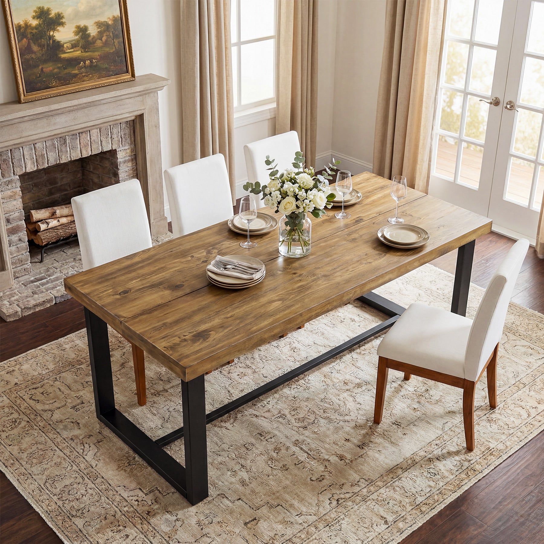 70.8" Solid Wood Dining Table, Farmhouse Kitchen Table for 6-8 for Dining Room