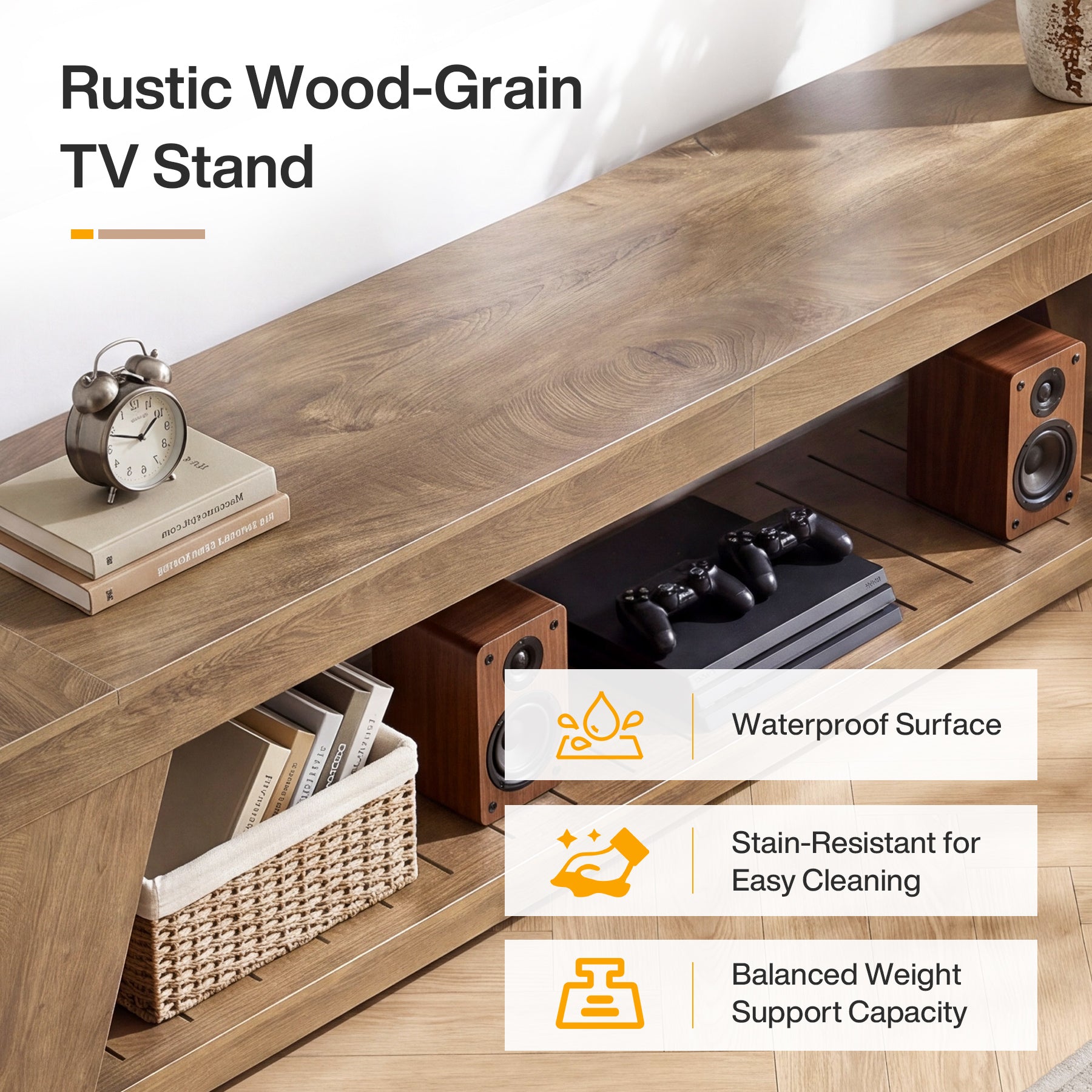 87" TV Stand for 85" TV, Farmhouse Entertainment Center, 2-Tier Storage, Extra Long Console
