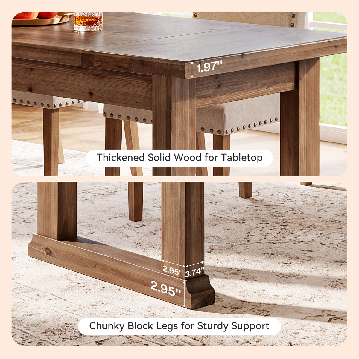87" Farmhouse Solid Wood Dining Table, Rectangular Kitchen Table with Trestle Base