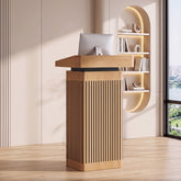 Small Reception Desk, Modern Front Counter Table with 2-Tier Shelf & Cable Hole for Office Salon 3