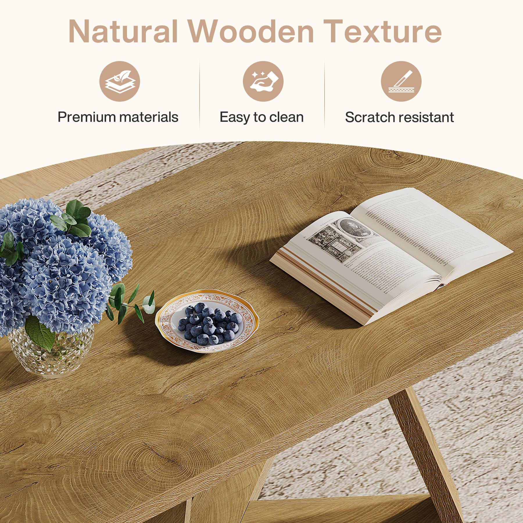 Rectangle Coffee Table, 47" Cocktail Tea Table for Living Room