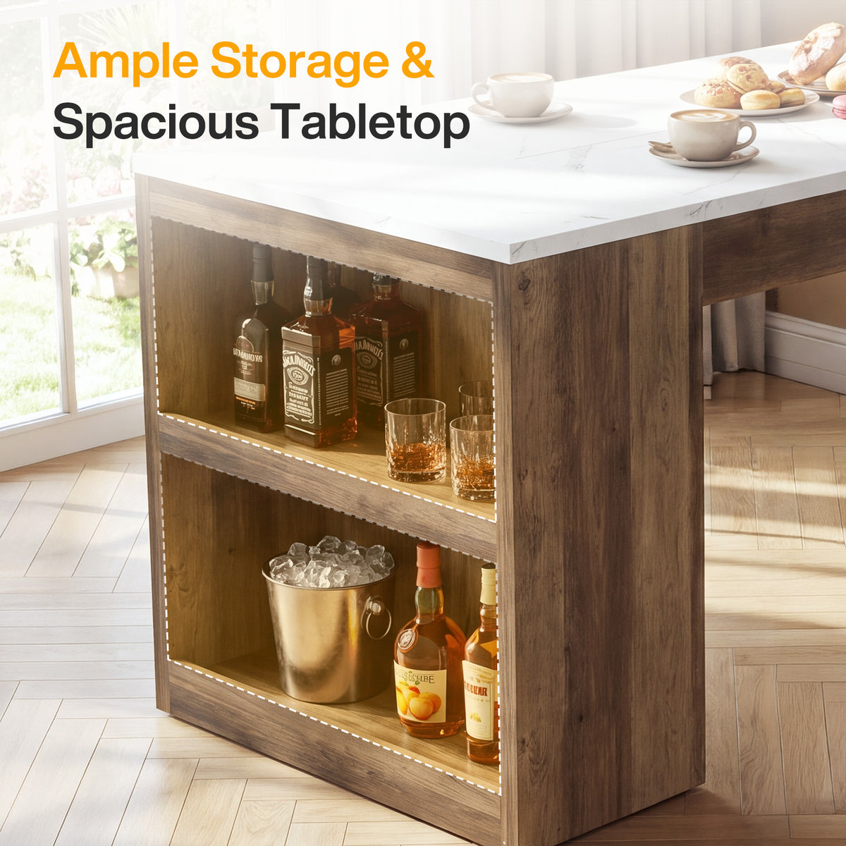 71" Kitchen Island with Storage Shelves, Farmhouse Island Table for Kitchen