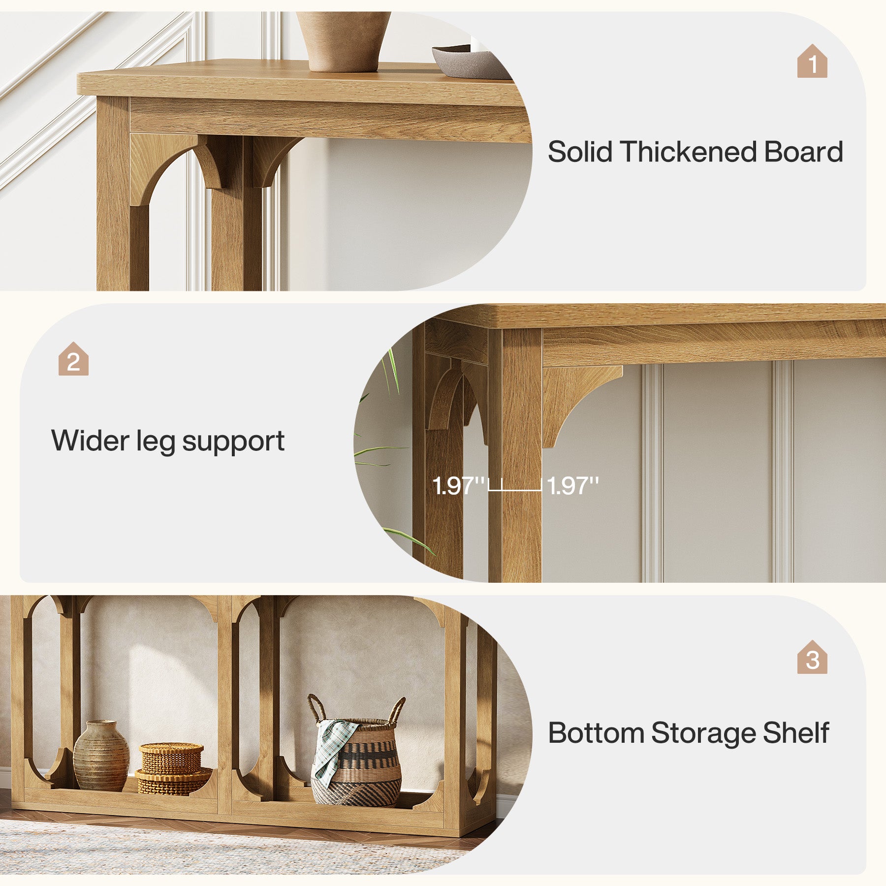 63" Console Table with Storage, Farmhouse Sofa Table Behind Couch