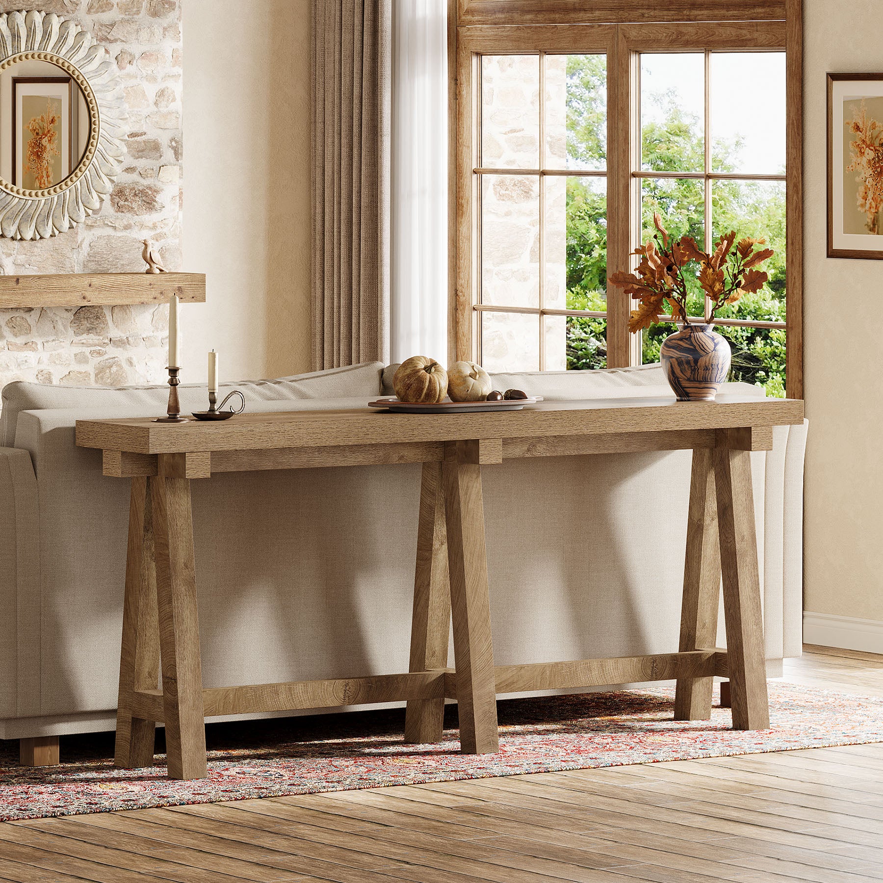 70.9" Farmhouse Console Table, Extra-Long Sofa Table with Open Storage for Entryway, Hallway & Behind Couch