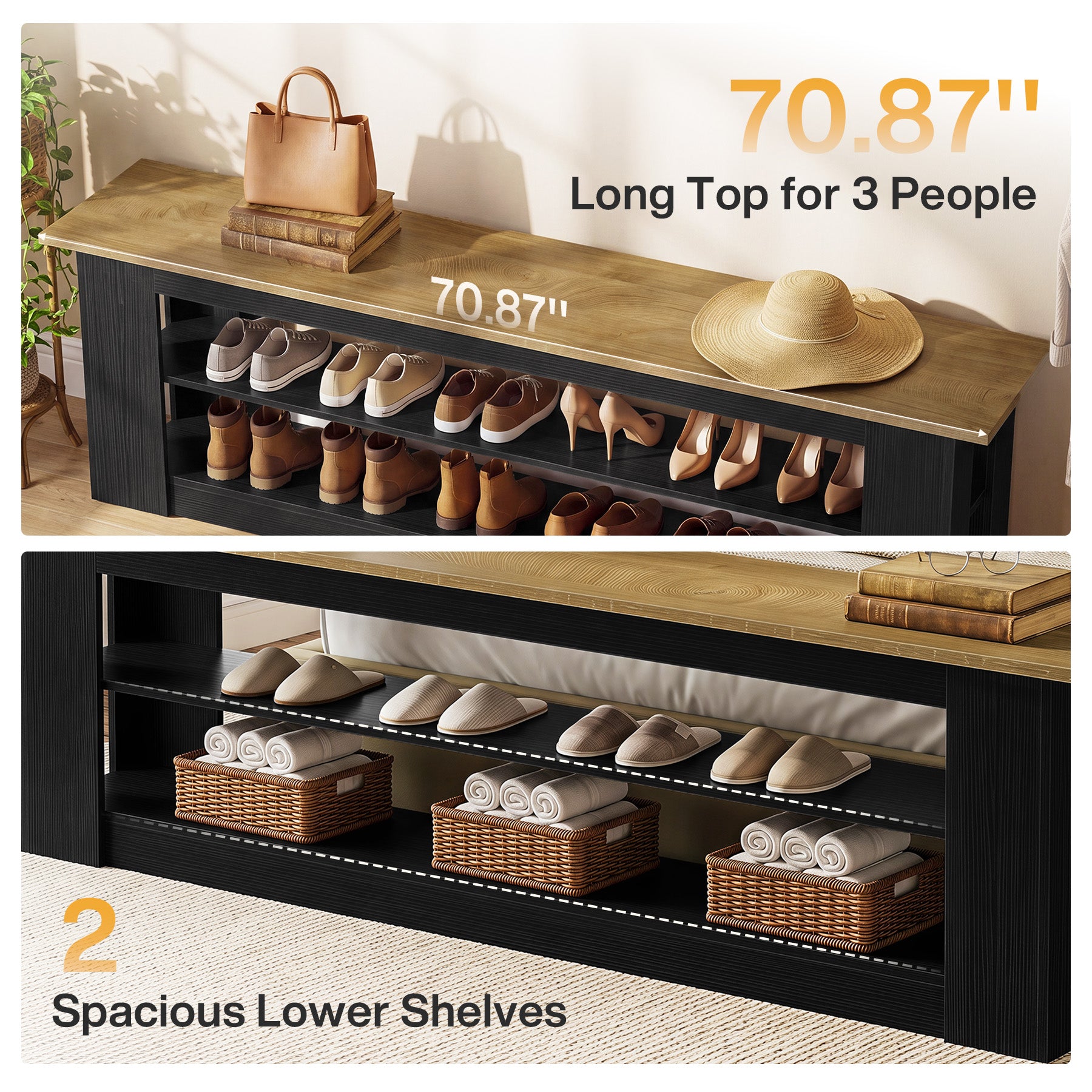 70.87" Entryway Bench with Shoe Storage, Indoor Seating for Hallway, End of Bed