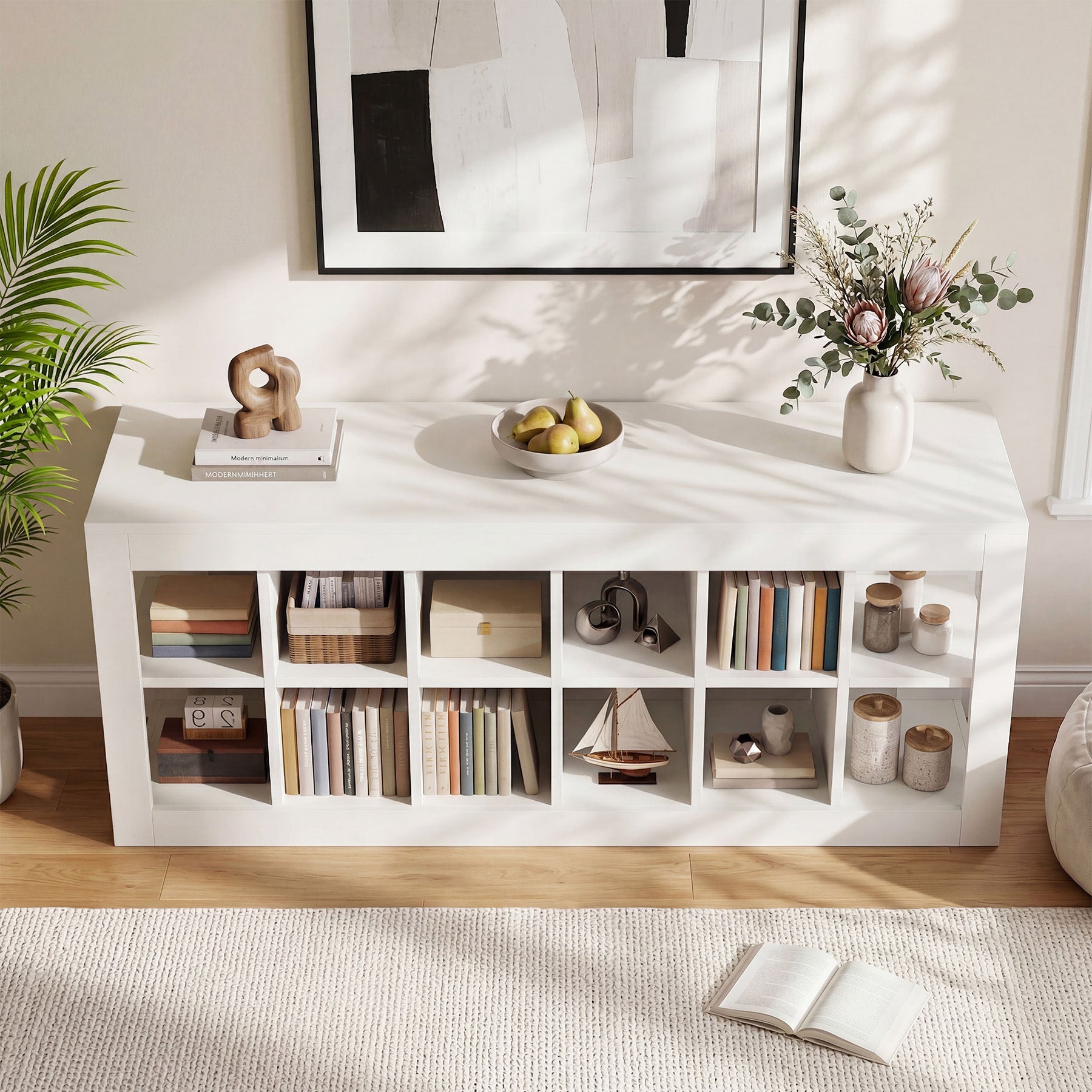 52.36" 12 Cube Organizer Bookcase, 2-Tier Open Shelf Storage for Living Room Bedroom Office