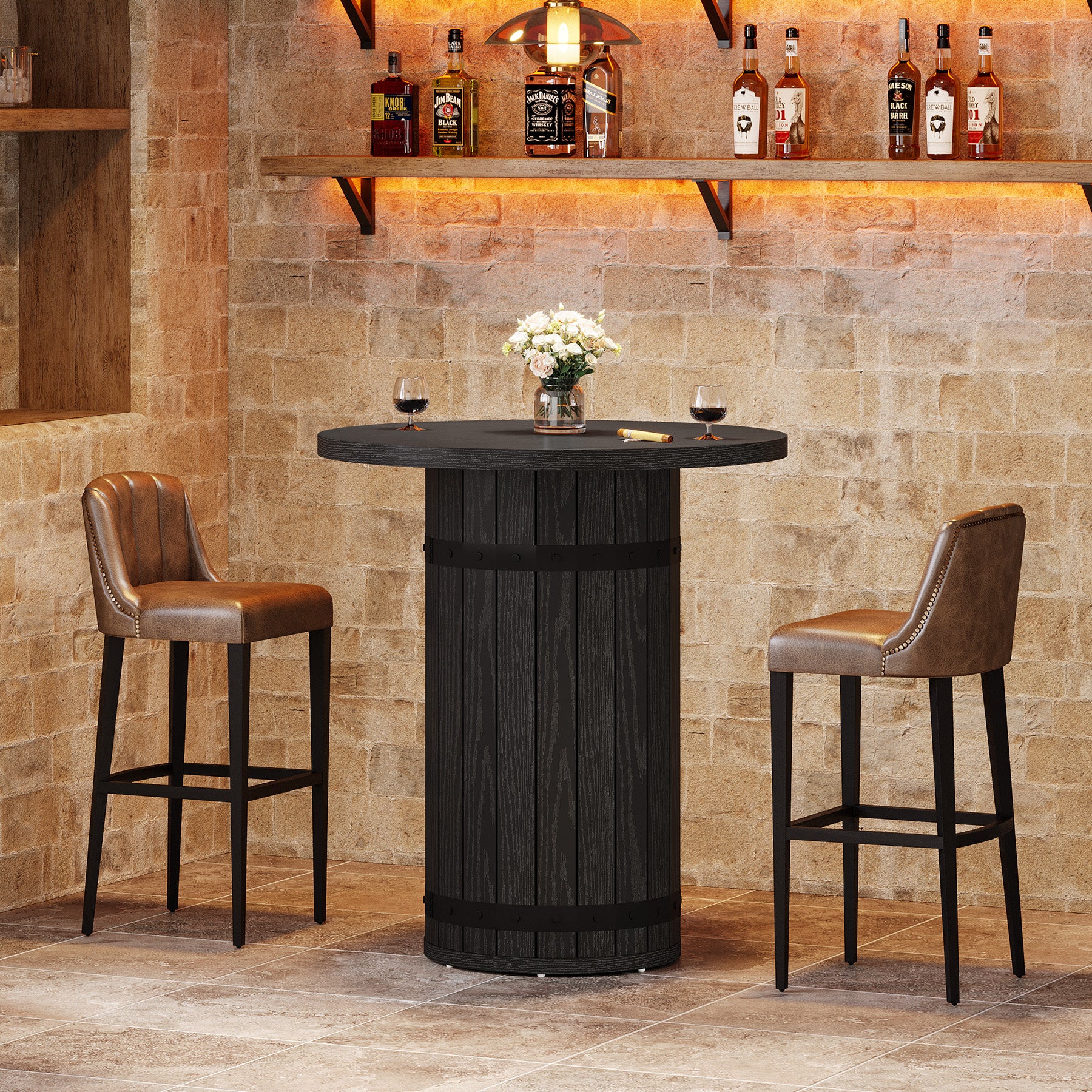 39.4" Bar Table, Round Bistro Pub Table for Kitchen