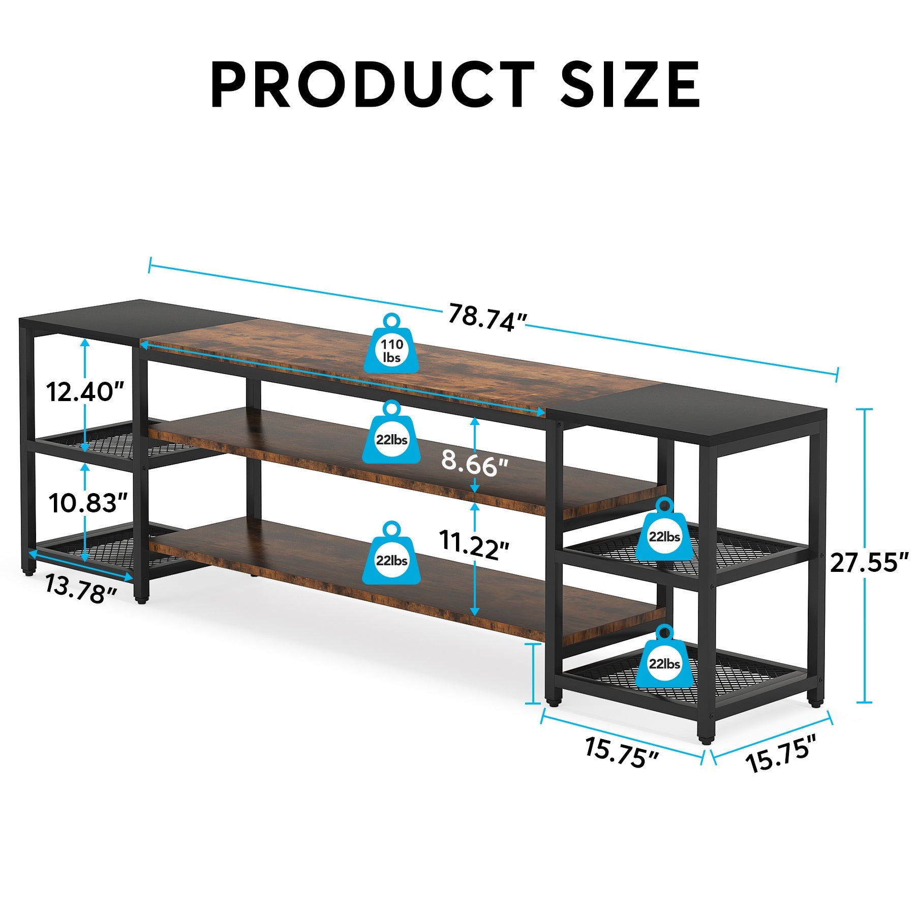 78.7" TV Stand, 3-Tier Media Entertainment Center for TV up to 85"