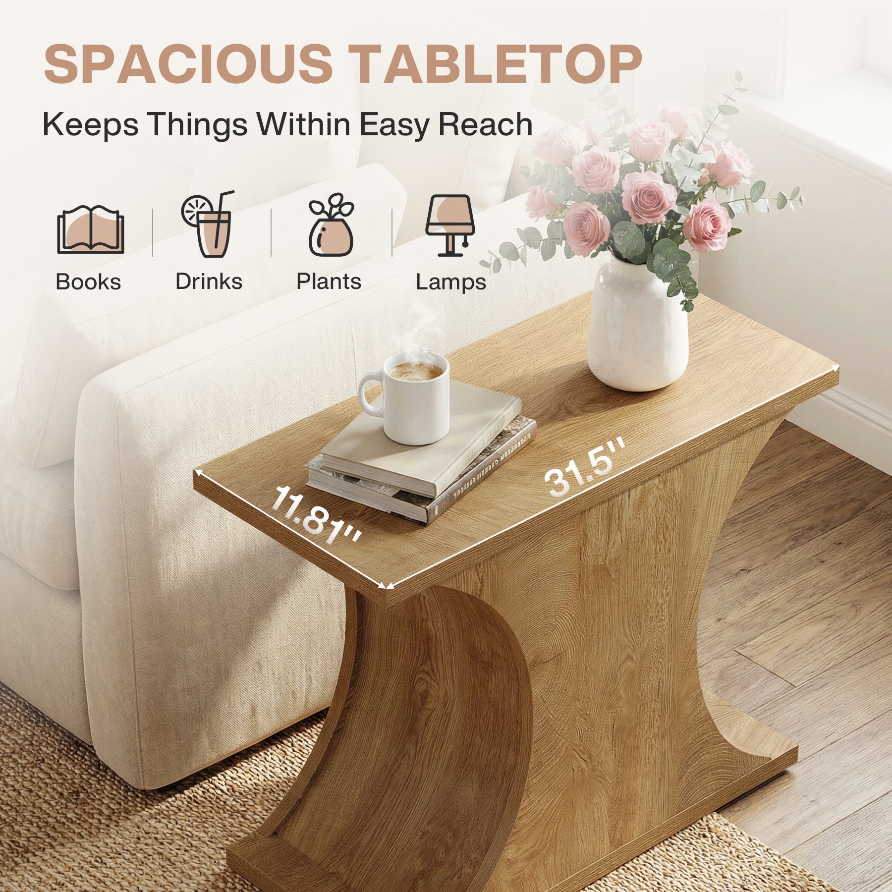 31.5" End Table, Rectangle Side Table with Hourglass Base