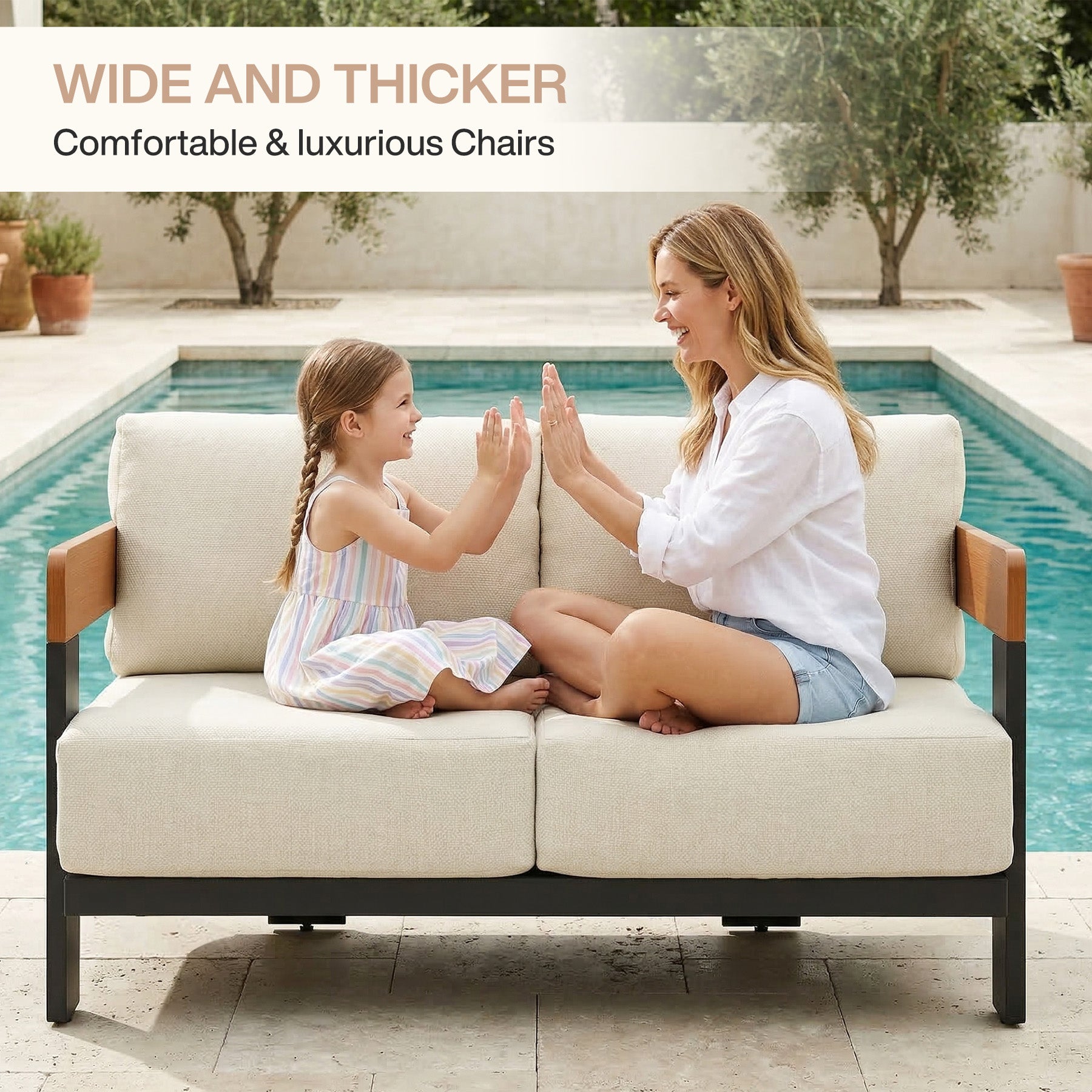 Patio Sofa Loveseat, Outdoor 2-Seater U-Shape Chair with Cushions