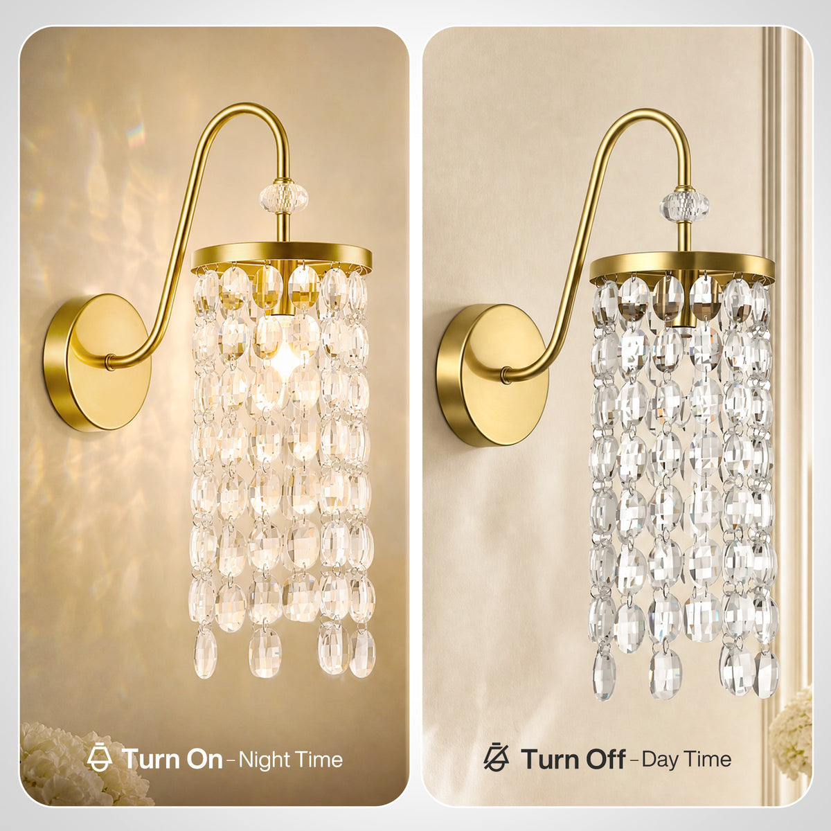 18.5" Gold Wall Sconce, Crystal Wall Light with E12 Socket