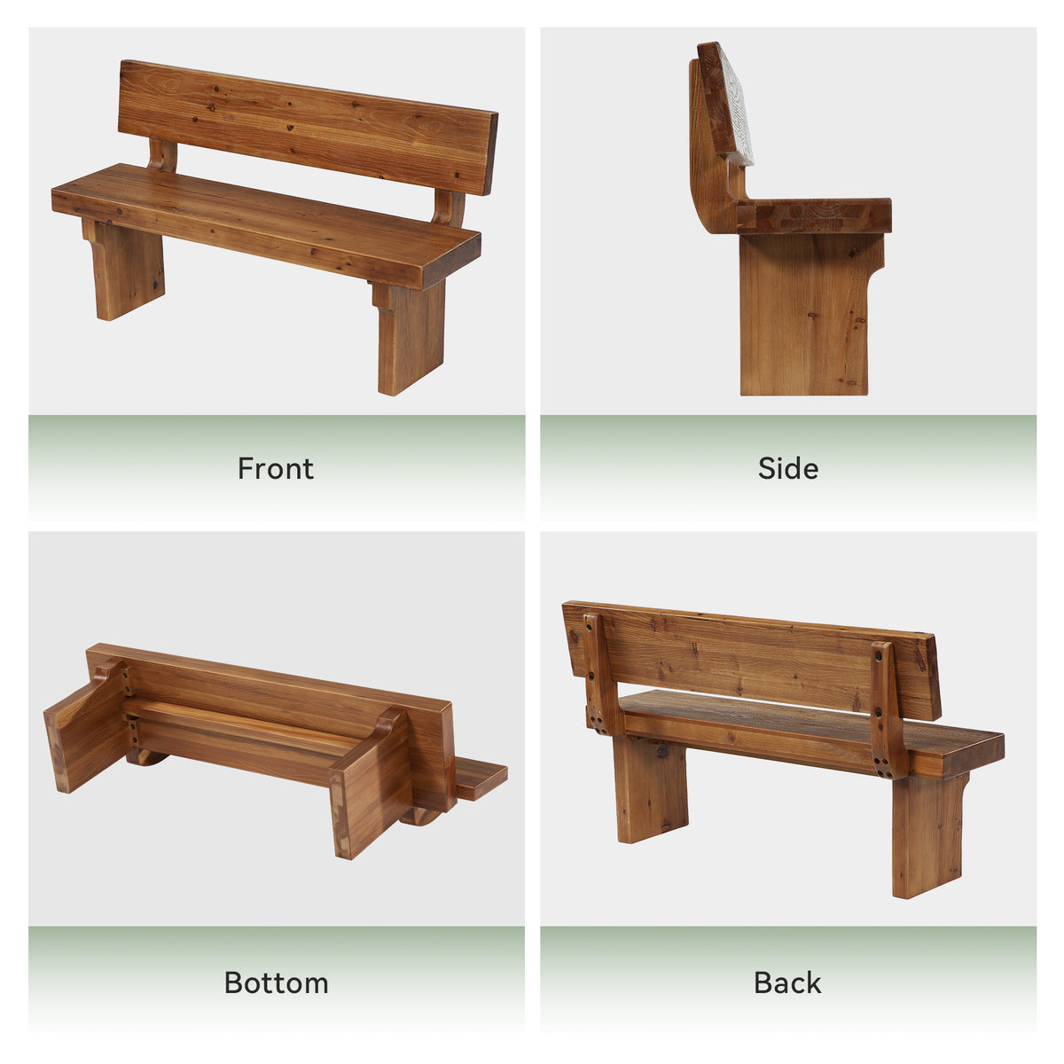 55" Solid Wood Entryway Bench with Backrest, Shoe Bench for Hallway & Mudroom