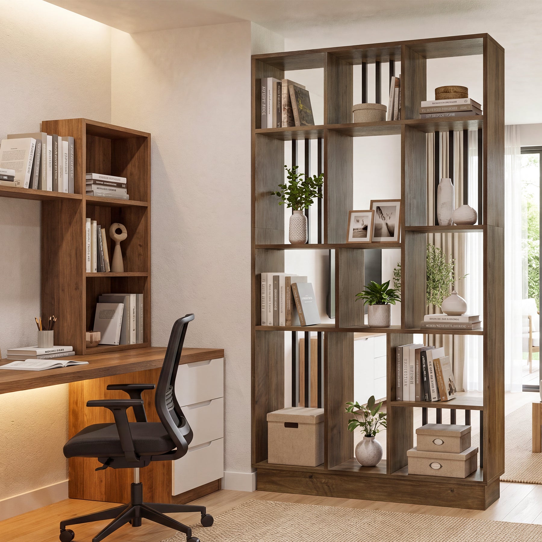71" Room Divider with Shelves, Wall Partition Divider Screen for Living Room, Entryway