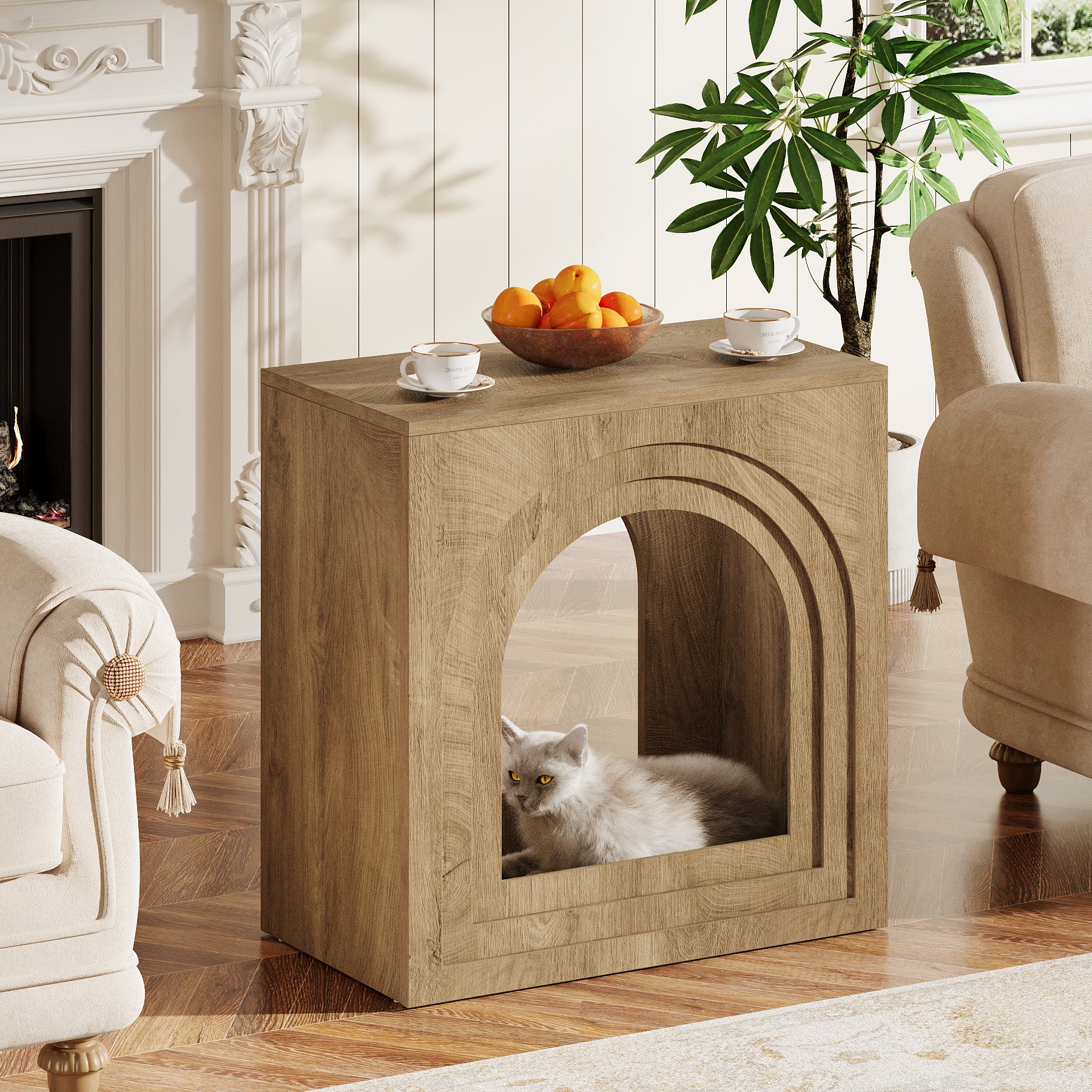 Tribesigns 2-Tier Square End Table, Farmhouse Side Table with Arched Shelf