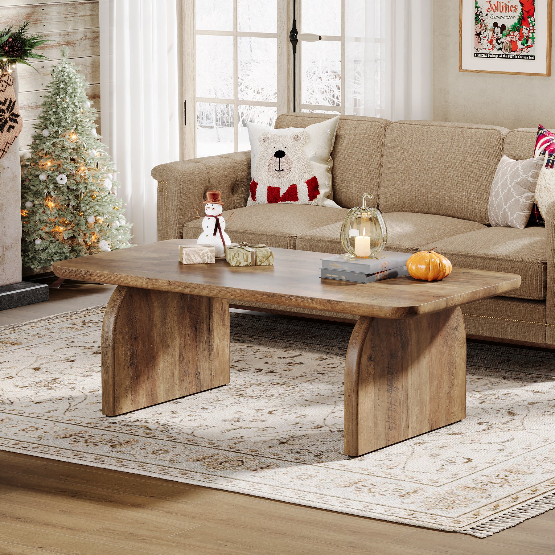 47" Coffee Table, Farmhouse Center Table Low Cocktail Tea Table