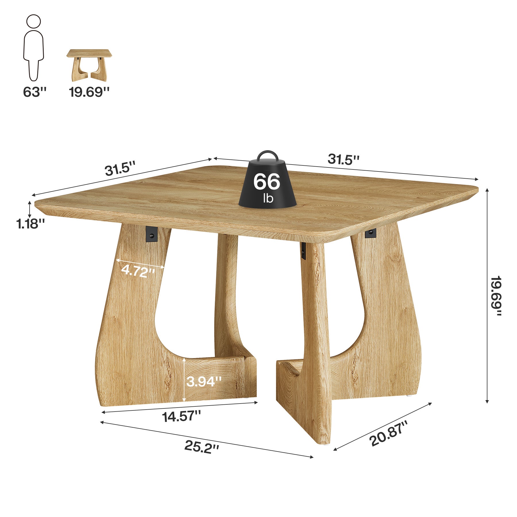 31.5" Coffee Table, Square Tea Table with Unique Interlocking Leg Design for Living Room