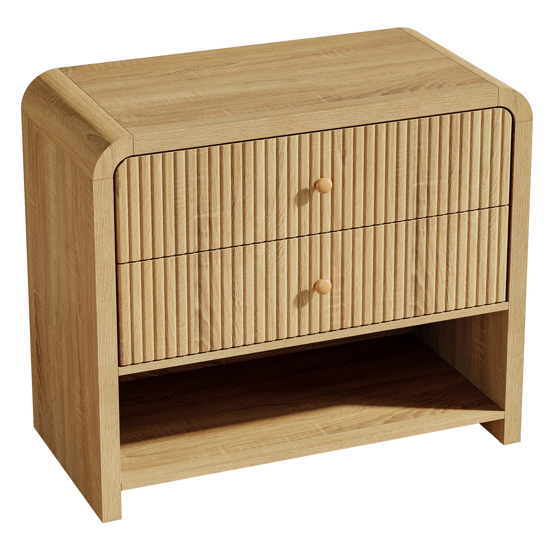 Oversized Nightstand with 2 Drawers, 31.5" Wide Bedside Table with Open Storage