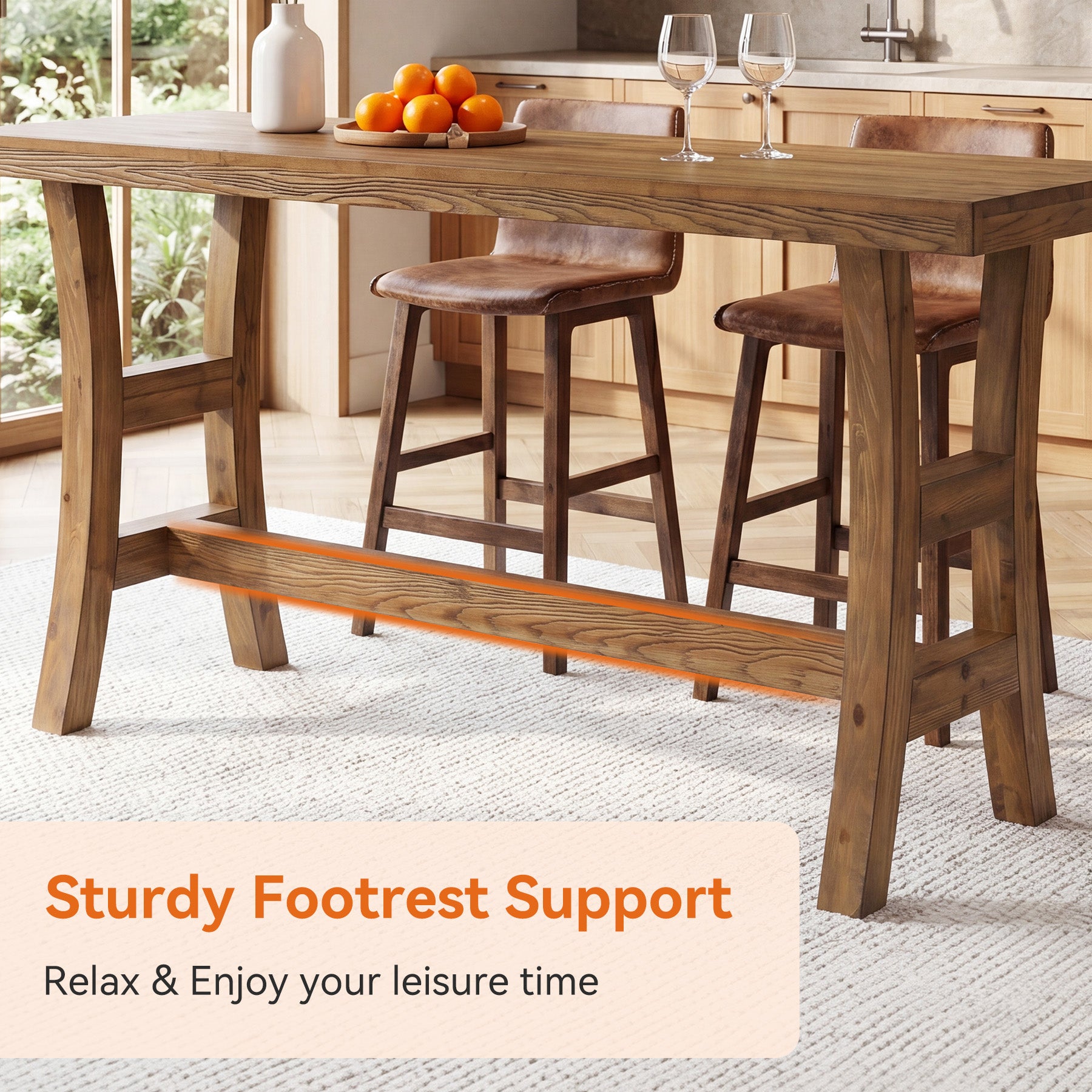Tribesigns 63-Inch Bar Table, Solid Wood Counter Height Pub Table
