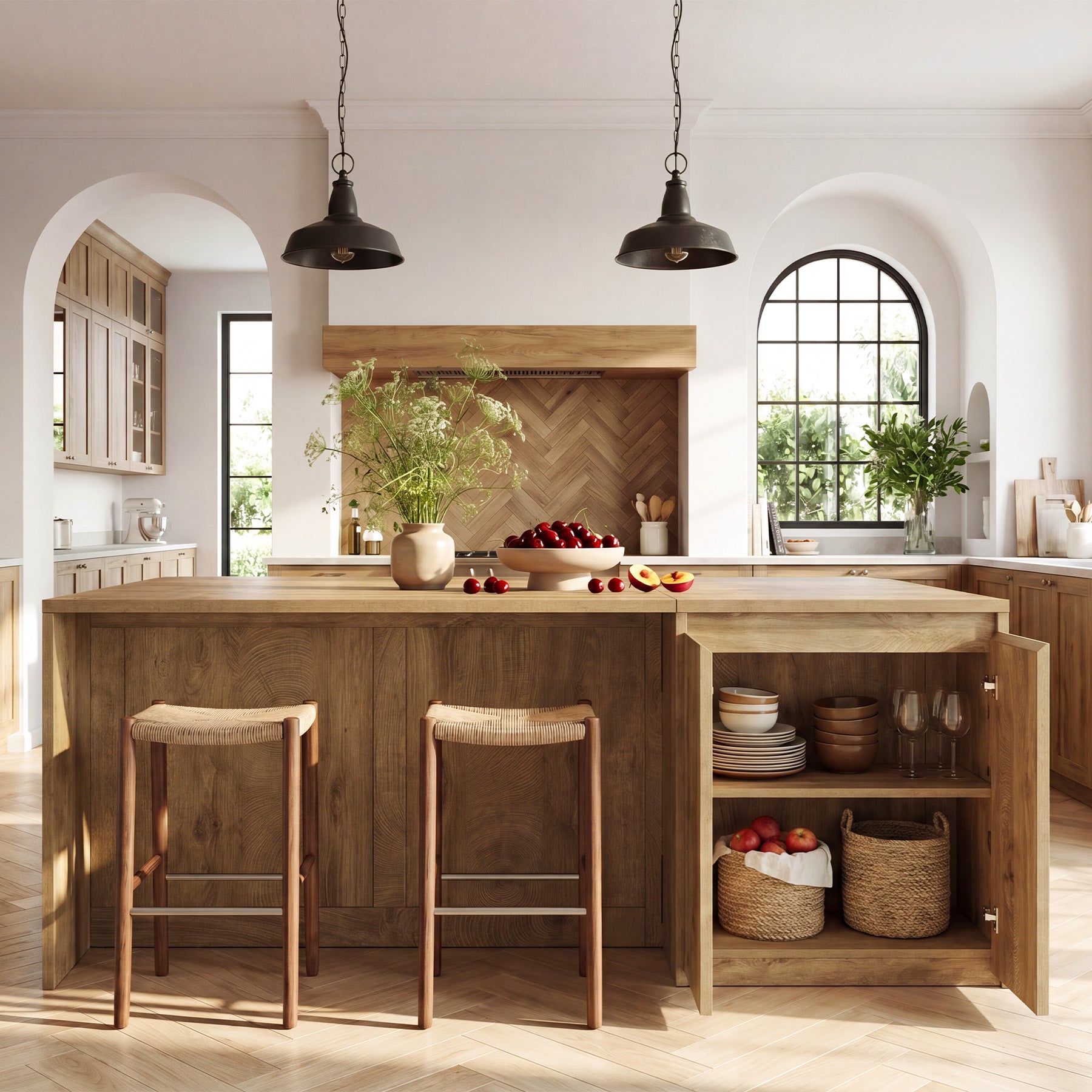 71" Kitchen Island with Cabinet & Shelves, Counter Height Farmhouse Work Island