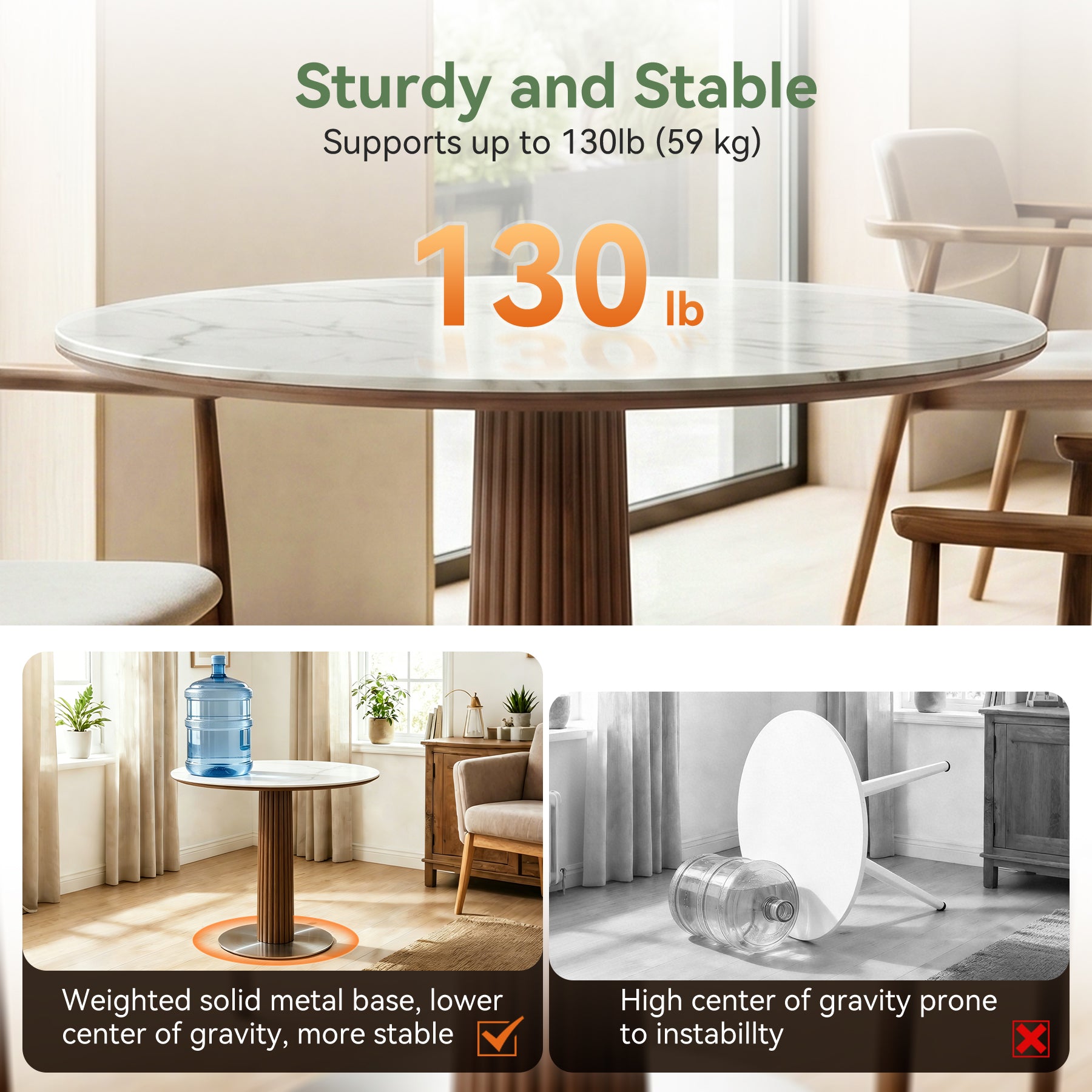 Round Dining Table, 31.5" Kitchen Table with Sintered Stone Tabletop & Steel Pedestal Base