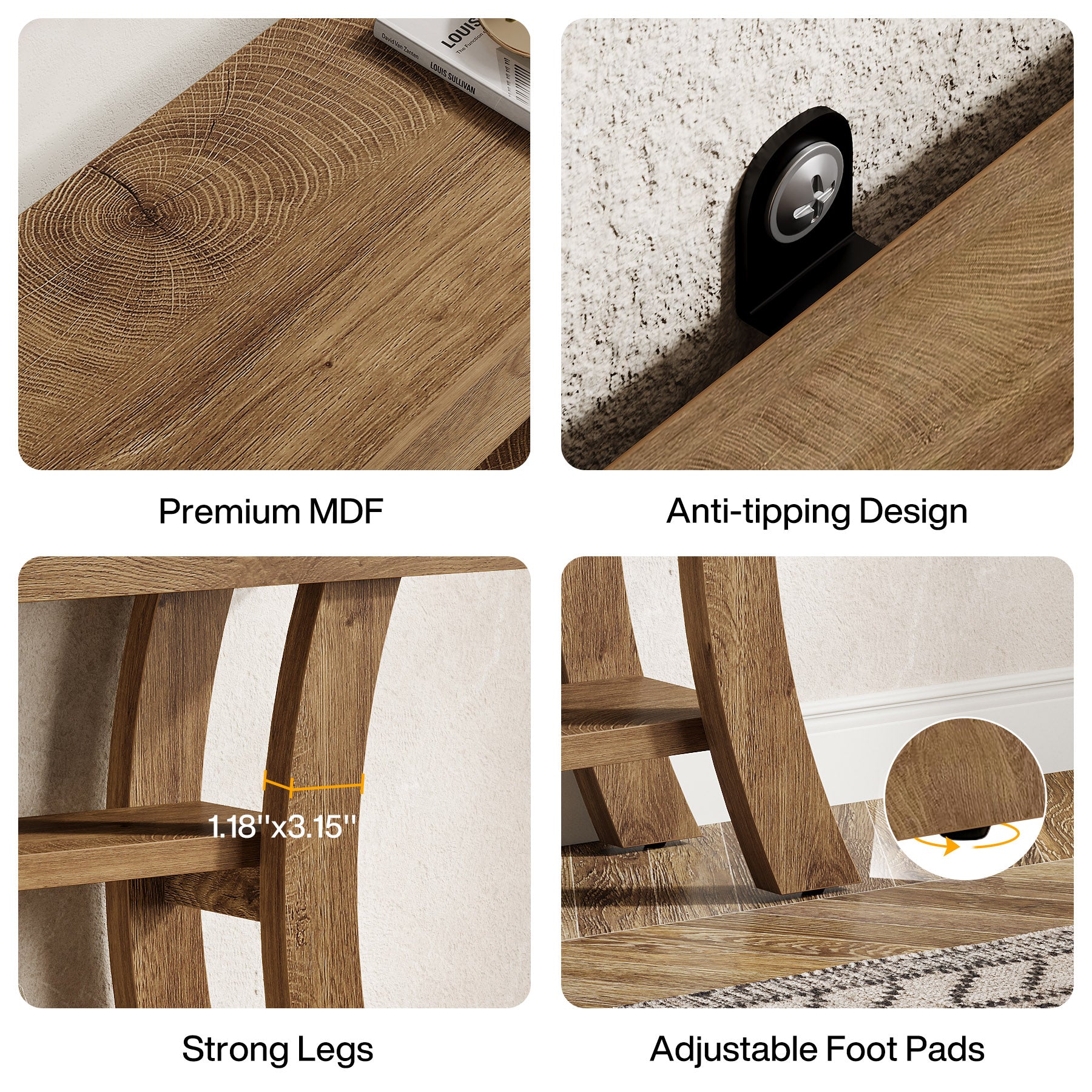 41" Console Table, Sofa Entryway Table with Storage Shelves