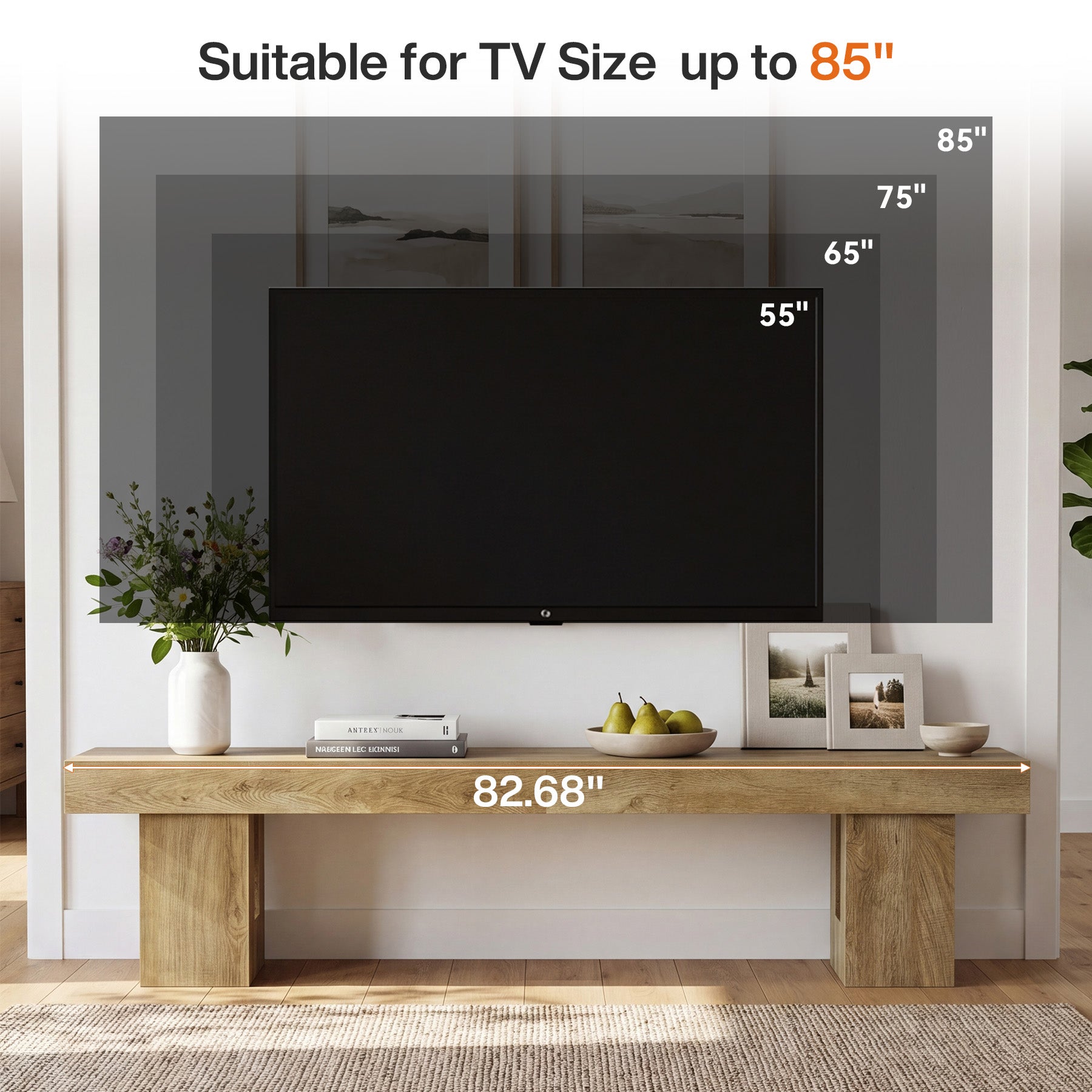83" TV Stand for 65/75/85" TVs, Modern Rustic Entertainment Center for Living Room