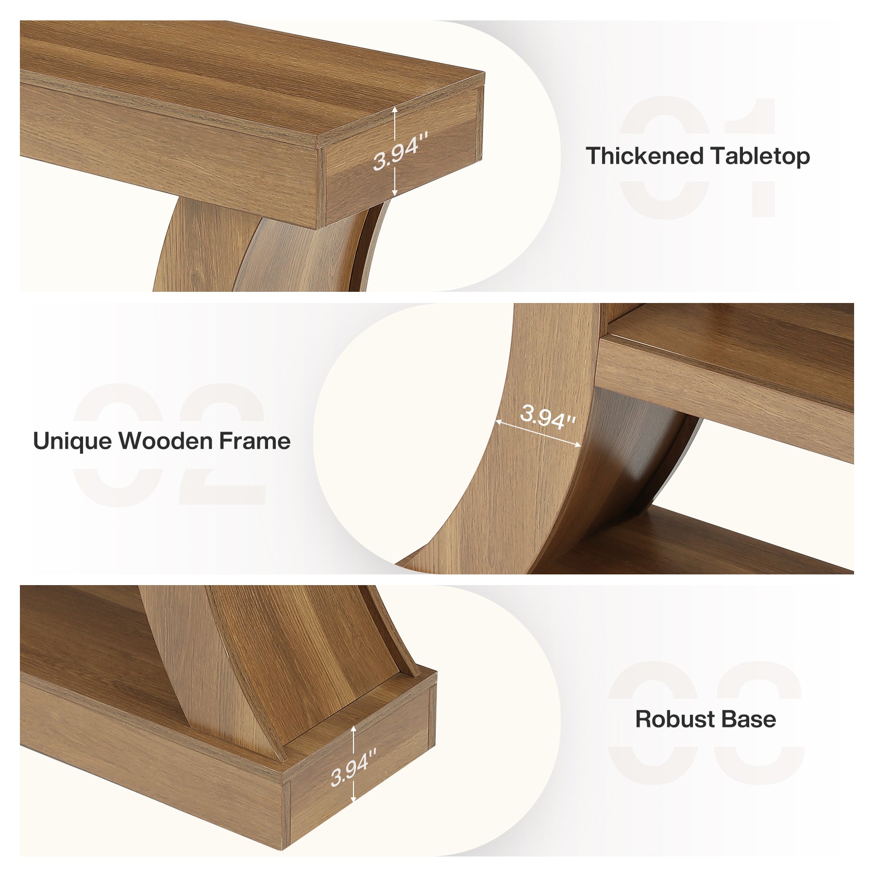 63" Farmhouse Console Table with Storage, Curved Entryway Sofa Table & TV Console with 3-Tier Shelves
