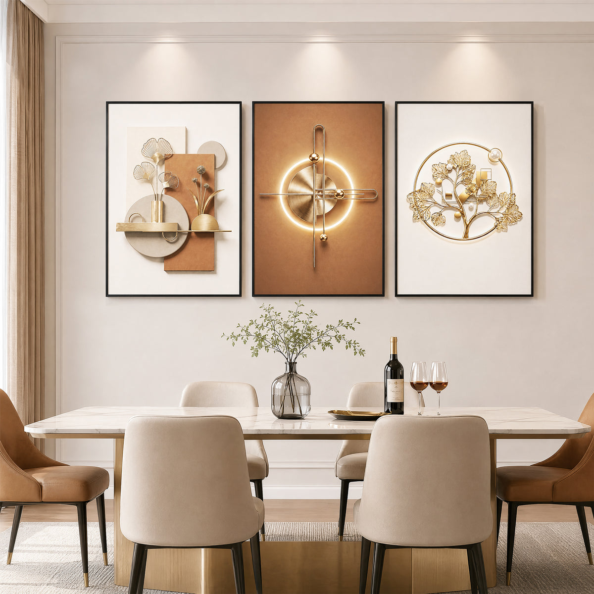 Tribesigns Crystal Coating Modern Framed Wall Art,3 Piece Canvas Wall Decor