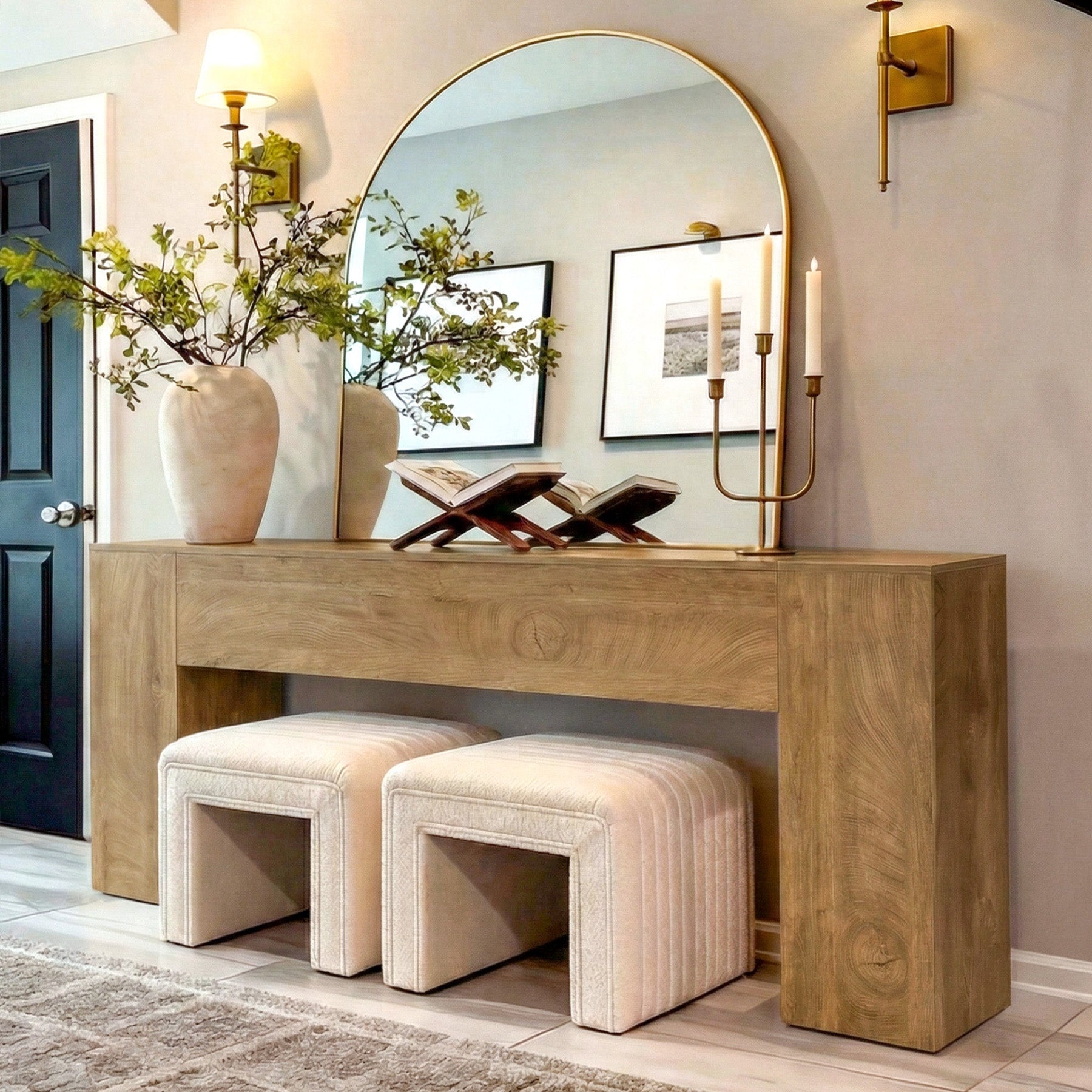 79" Extra Long Console Table, Farmhouse Sofa Table with Double Pedestal Base for Entryway & Living Room