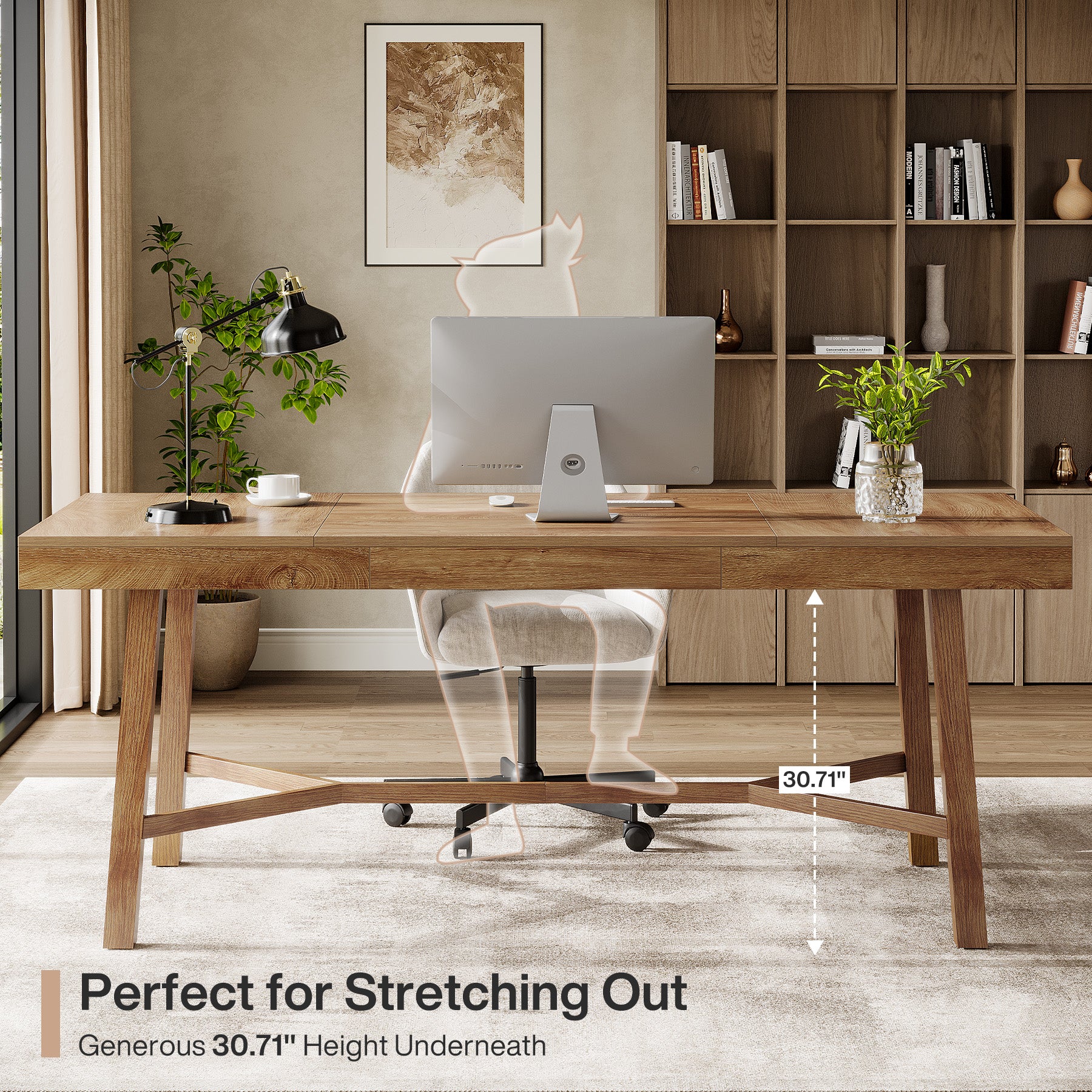 71" Executive Desk, Farmhouse Office Computer Desk with Sturdy Leg