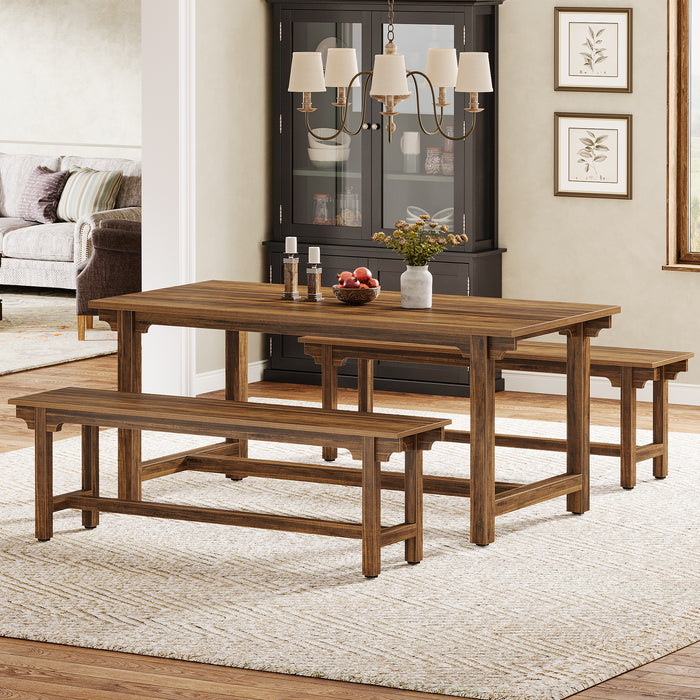 55" Dining Table Set, 3-Piece Kitchen Table Set with 2 Benches