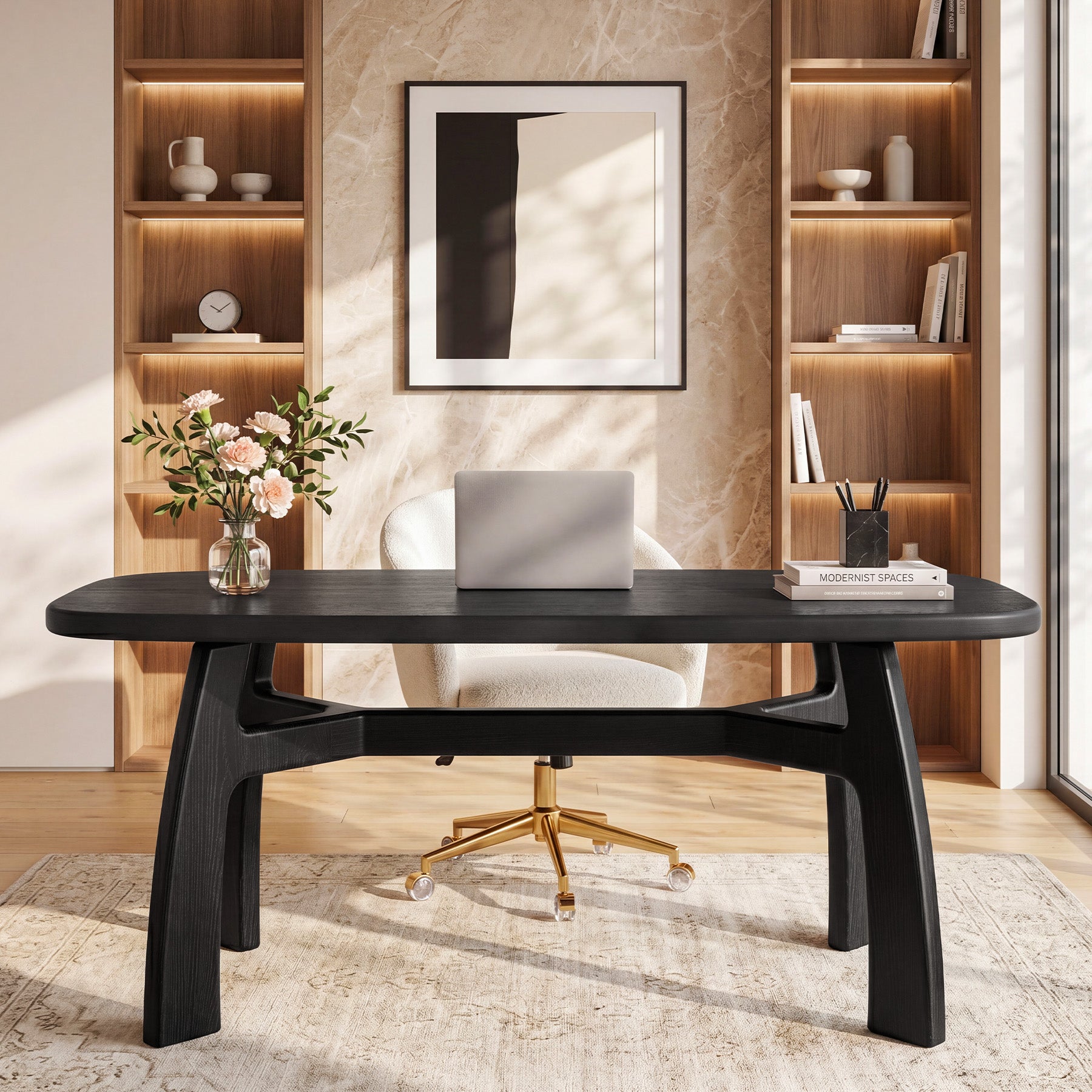 Tribesigns 63-Inch Computer Desk, Solid Wood Office Desk with Boat-Shaped Top for Home Office