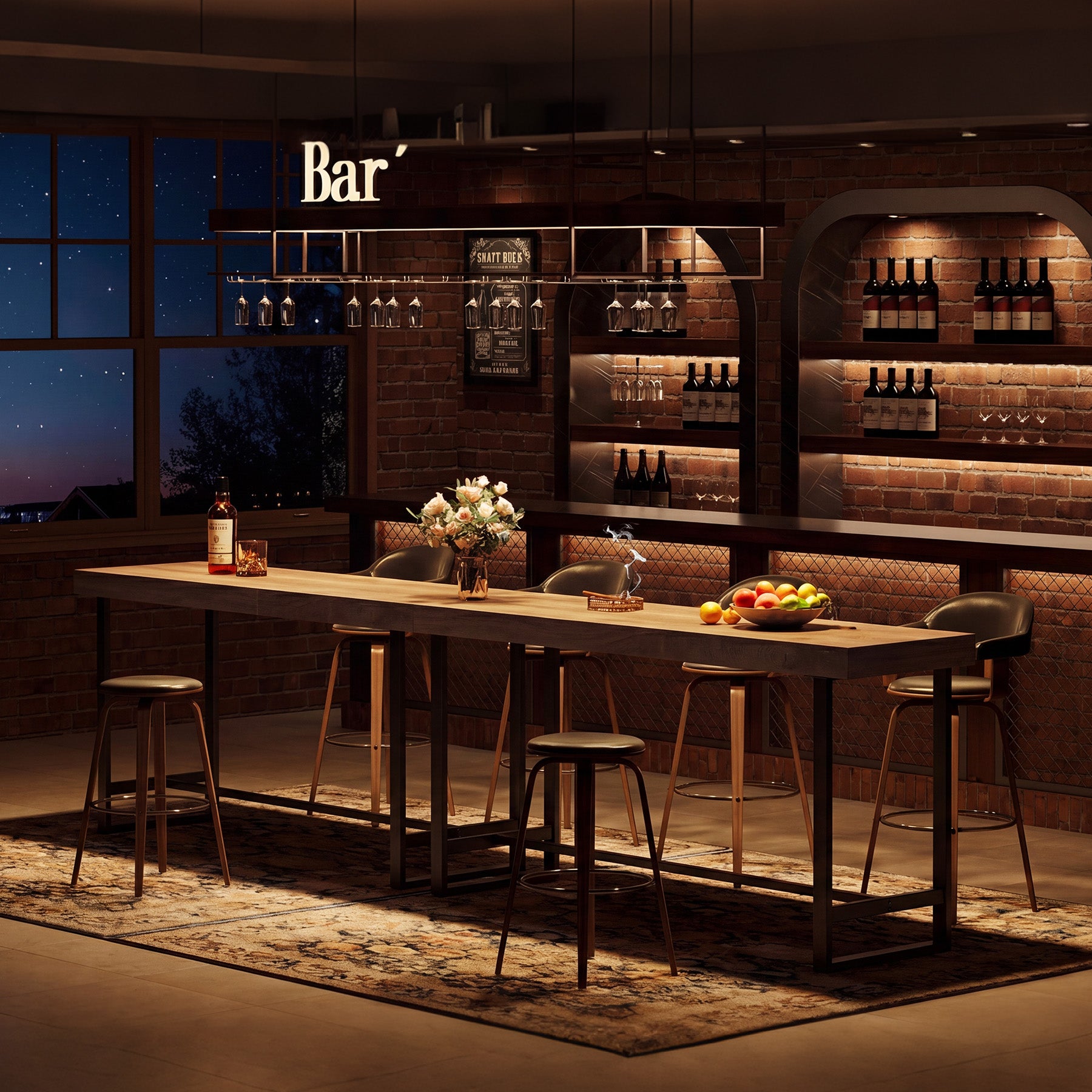 70" Industrial Bar Table, Metal Pub Table with Footrest for Coffee Station or Standing Desk