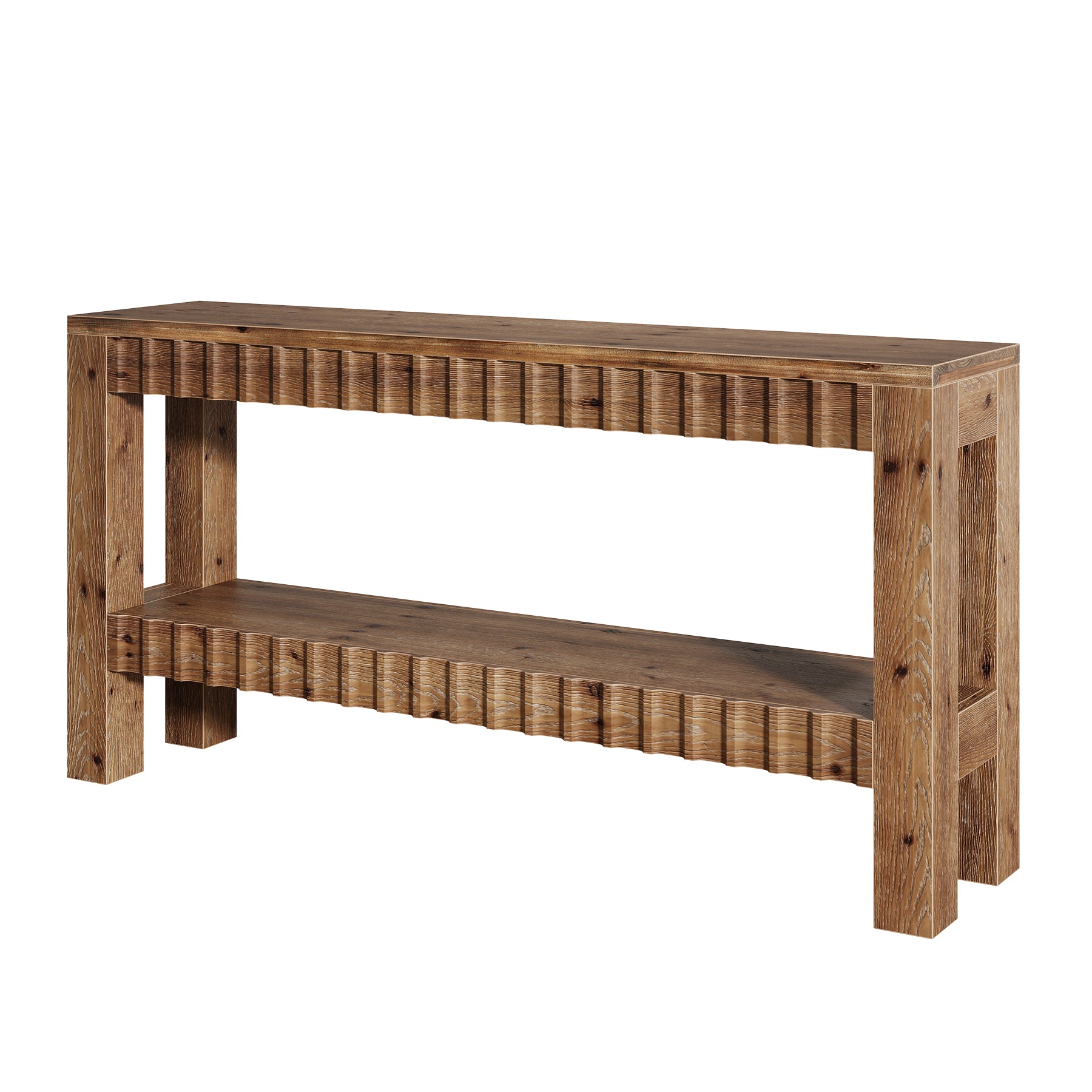 63" Solid Wood Console Table with Storage, Farmhouse Narrow Sofa & Entryway Table with 2-Tier Shelf