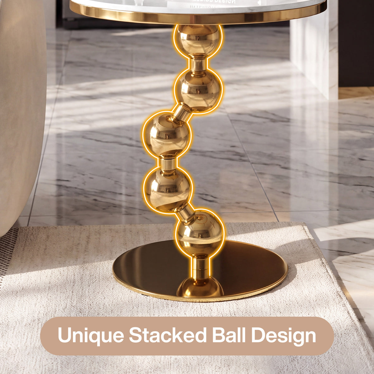 Sintered Stone Round End Table, Modern Stacked Ball Side Table for Living Room