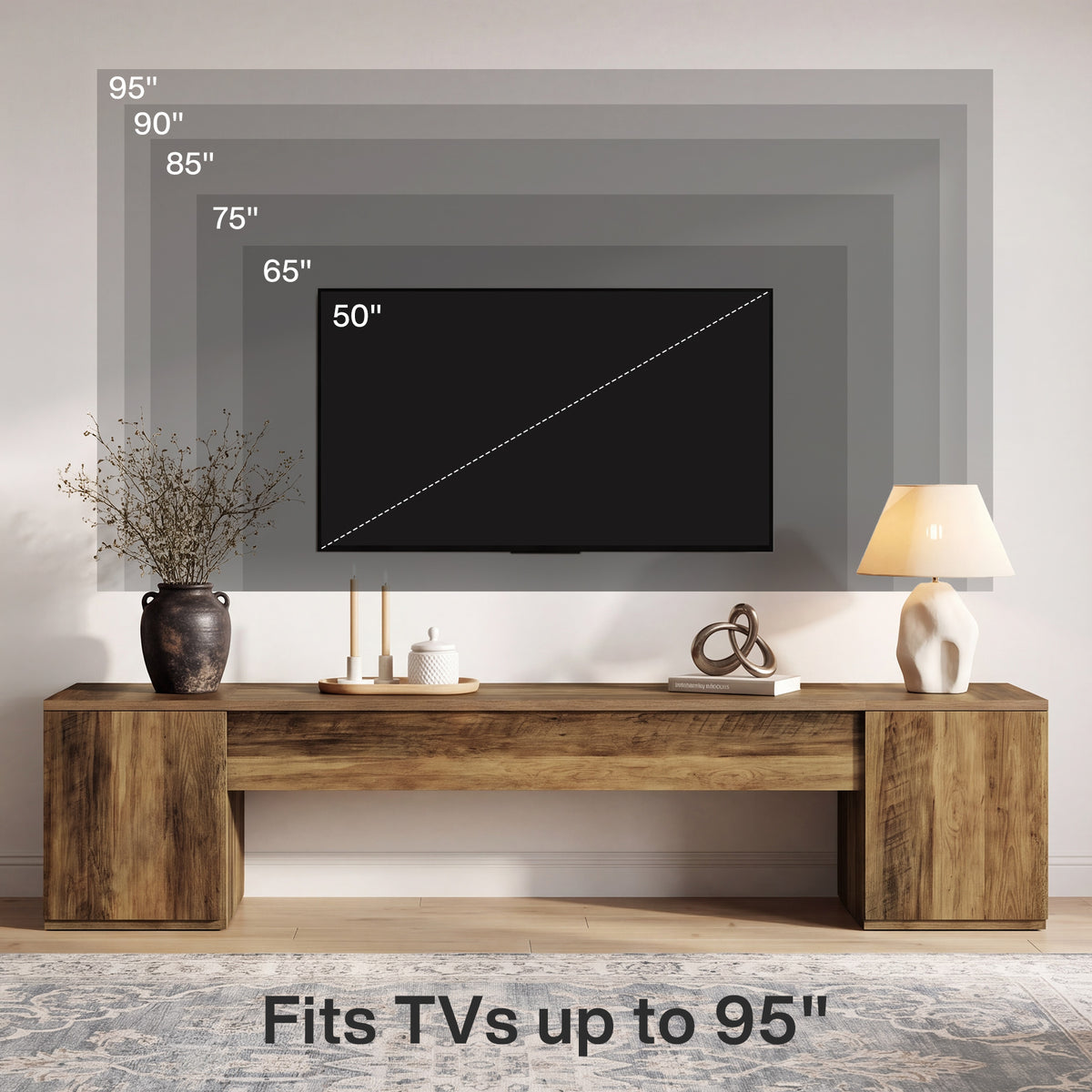 87" Extra Long TV Stand for 95" TVs, Entertainment Center with 2 Storage Cabinets