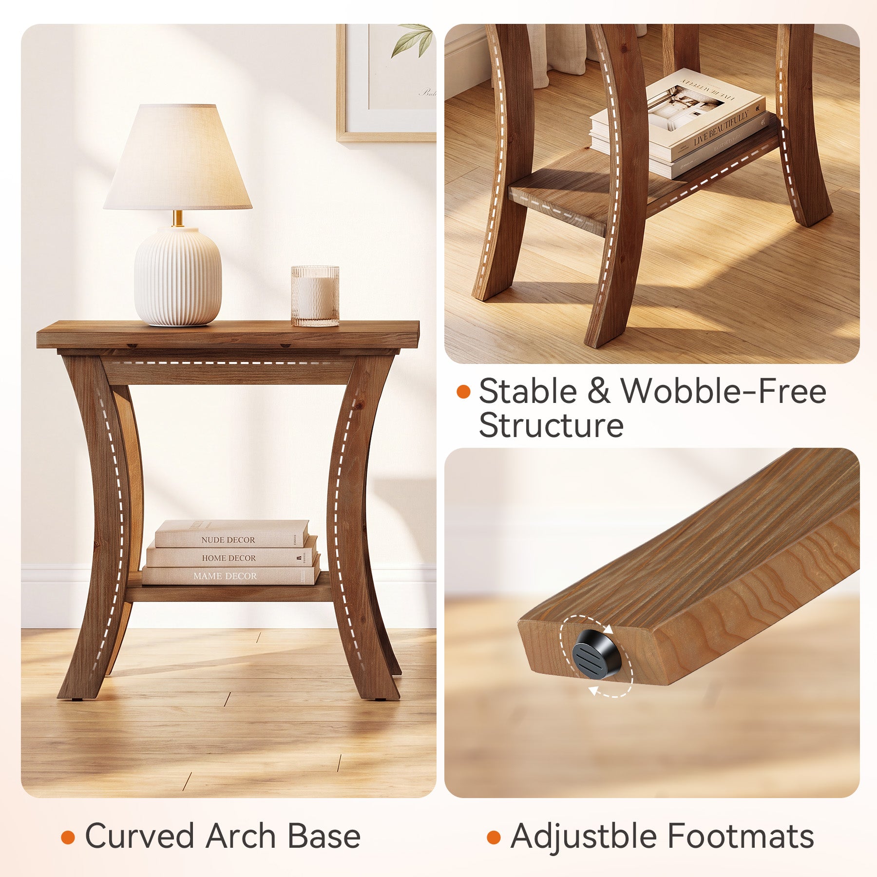 Tribesigns 23.6-Inch Solid Wood Side Table with Lower Shelf, Farmhouse End Table for Living Room