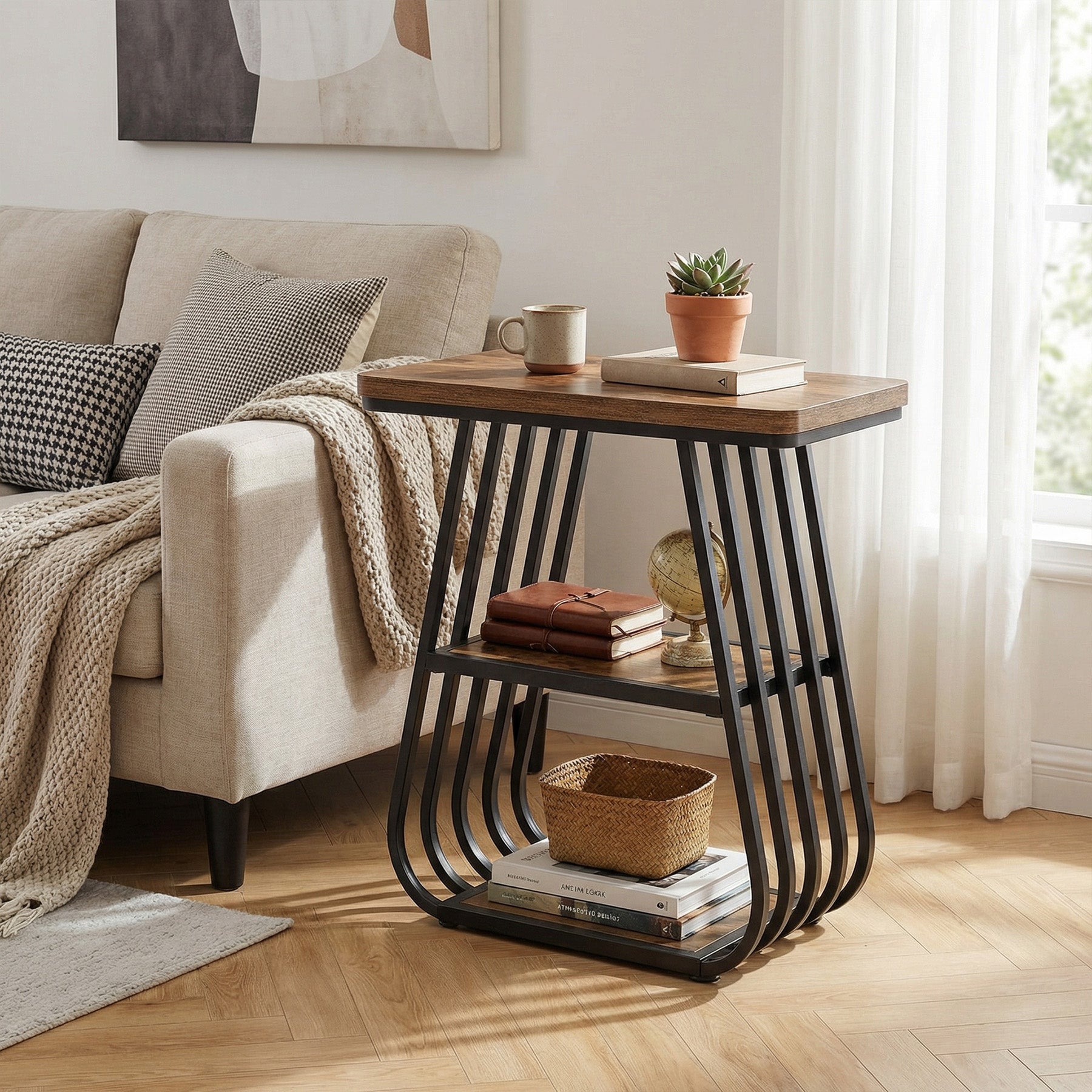 3-Tier End Table, 23.62" Side Table with Storage Shelves for Small Spaces